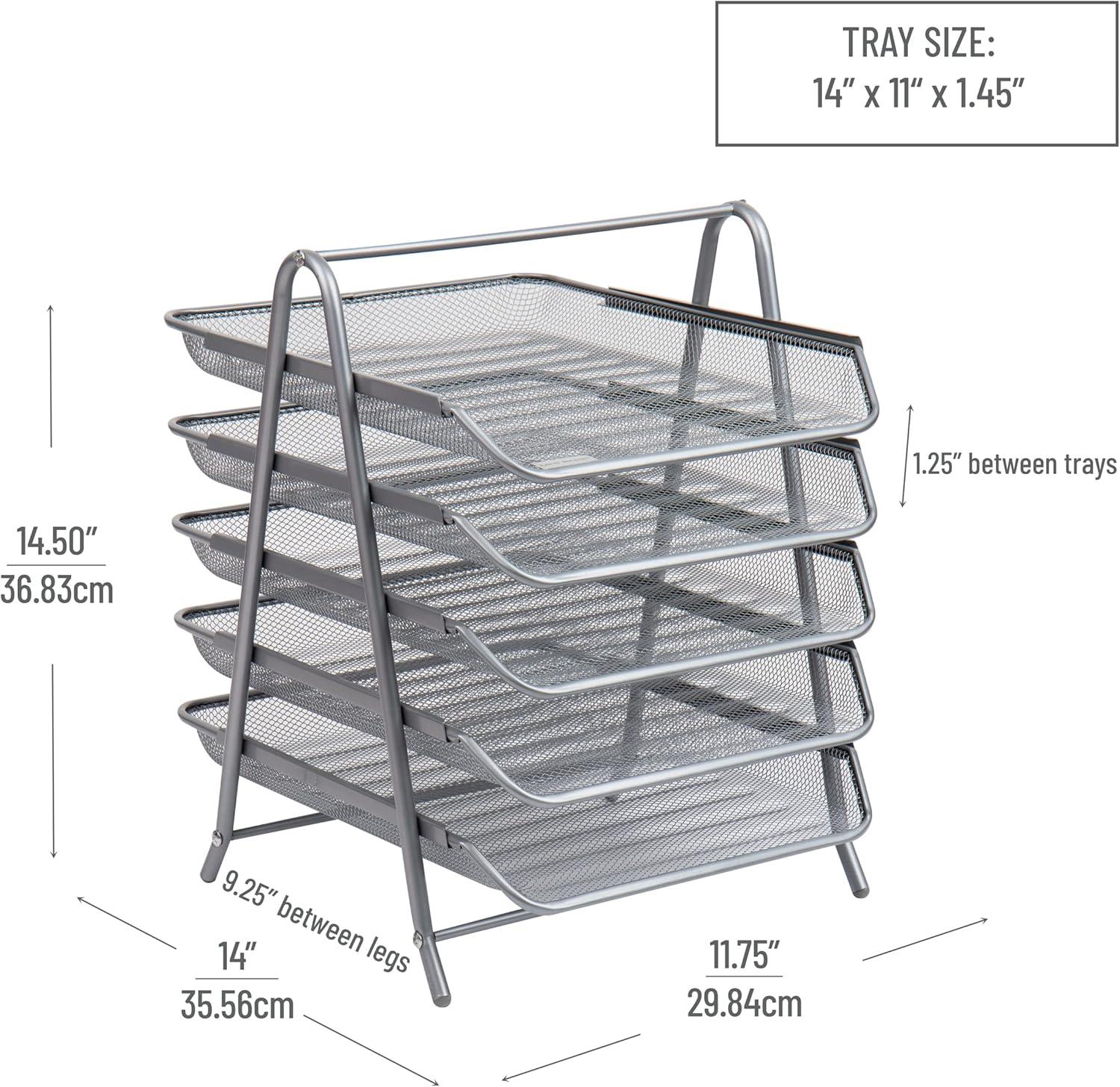 Silver 5-Tier Steel Mesh Letter Tray Organizer