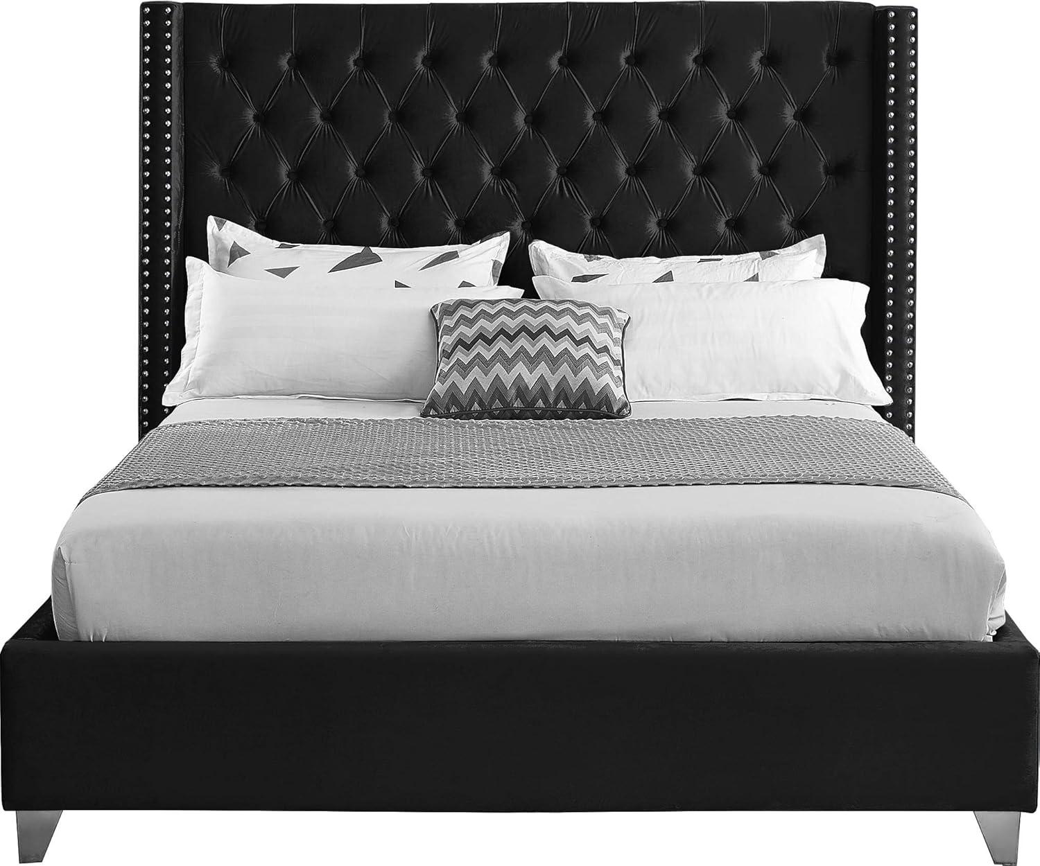 Aiden Black Velvet Queen Bed-Color:Black Velvet,Style:Contemporary