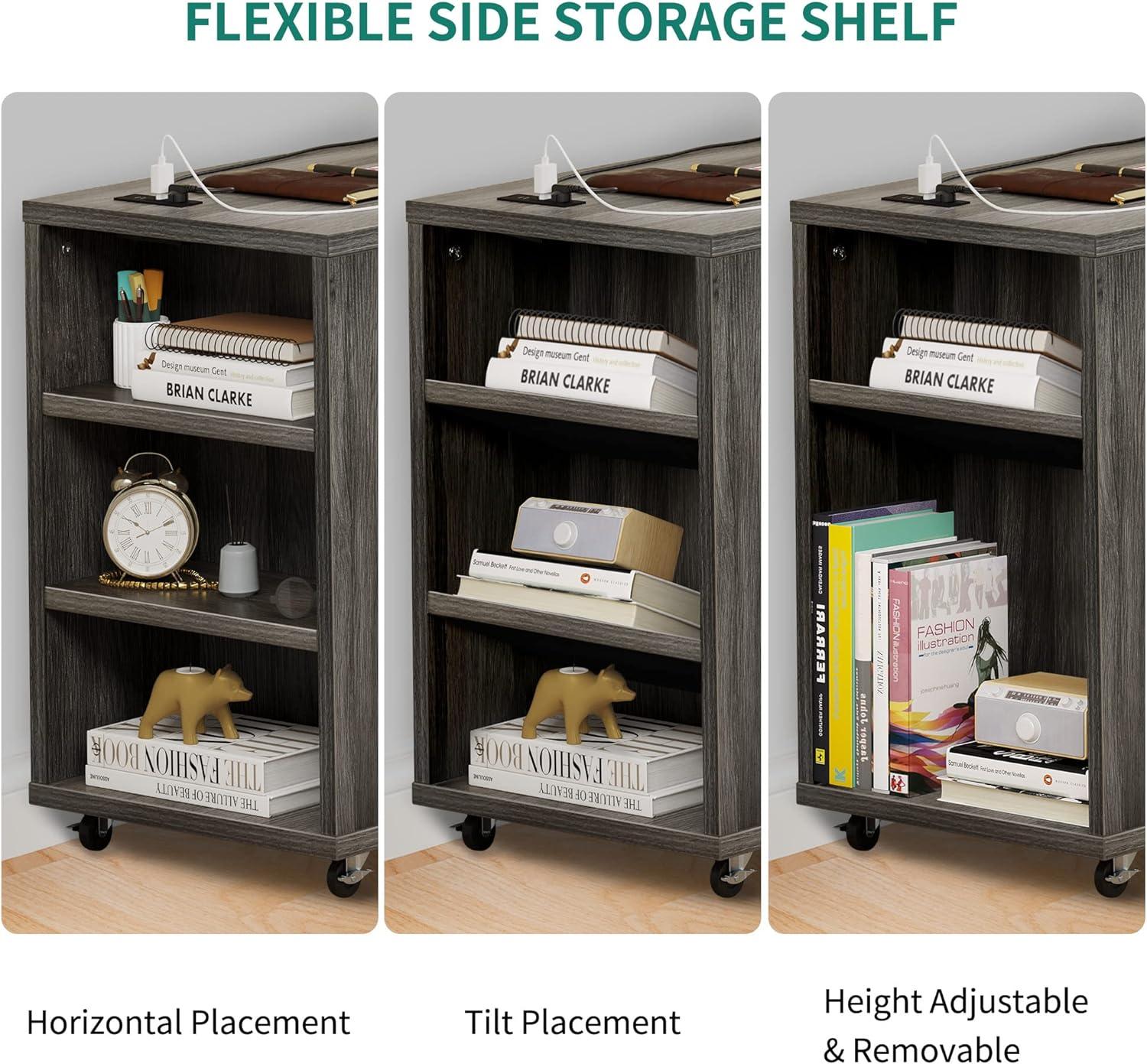 Gray Wood Mobile File Cabinet with Charging Station and Lock