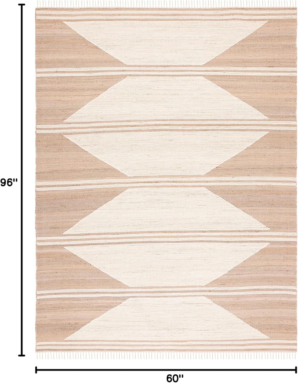 Kilim With Fringes KLM451 Hand Woven Area Rug - Natural/Ivory - 5'x8' - Safavieh