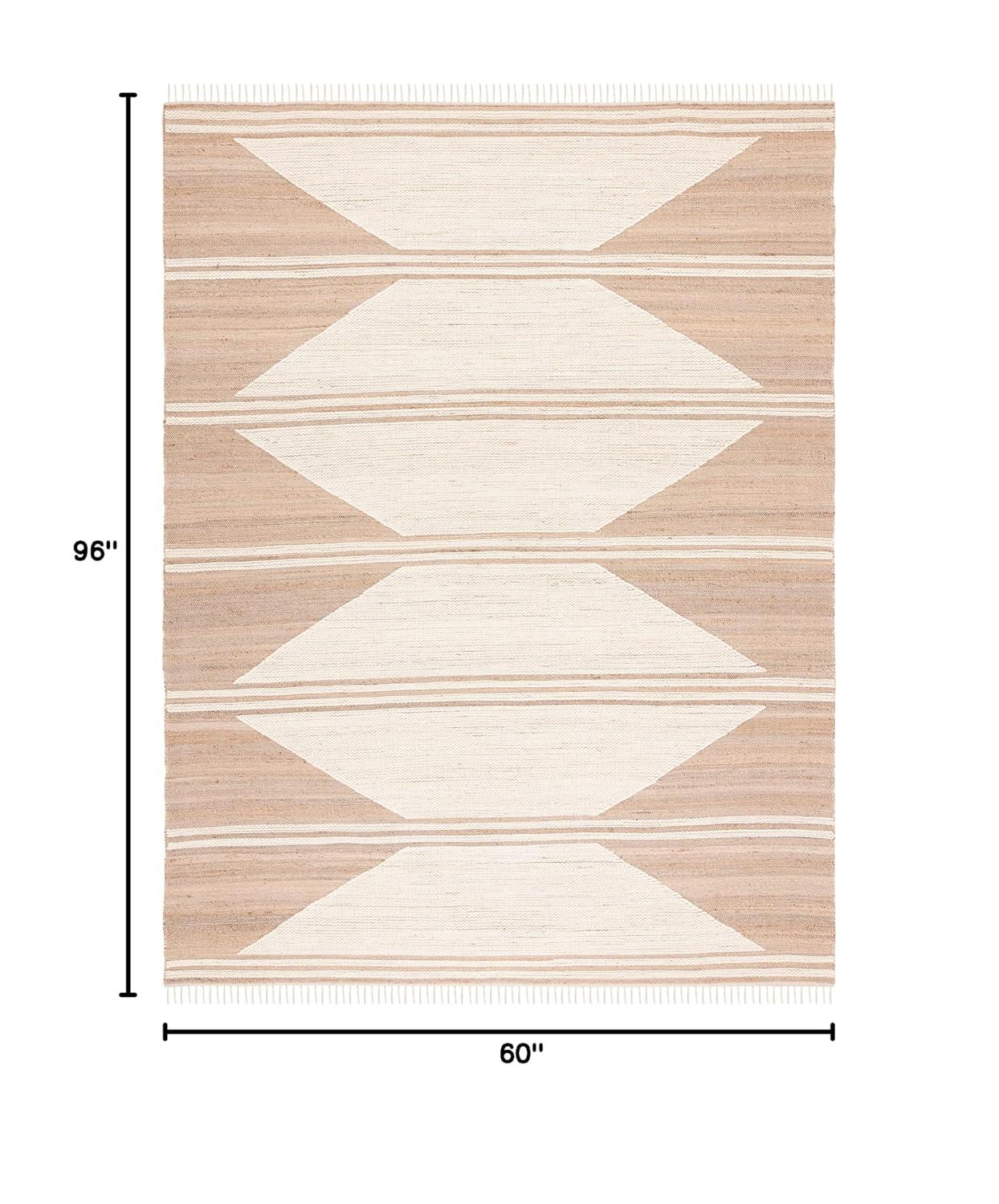Kilim With Fringes KLM451 Hand Woven Area Rug - Natural/Ivory - 5'x8' - Safavieh
