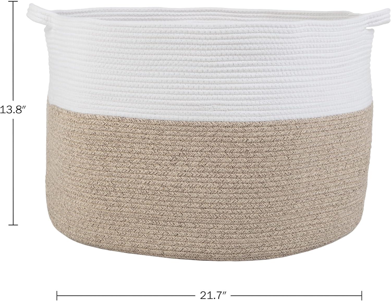 Home-Complete XL Woven Rope Basket Natural: Coiled Cotton Storage for Blankets, Large Circular Decorative Basket, 21.7"