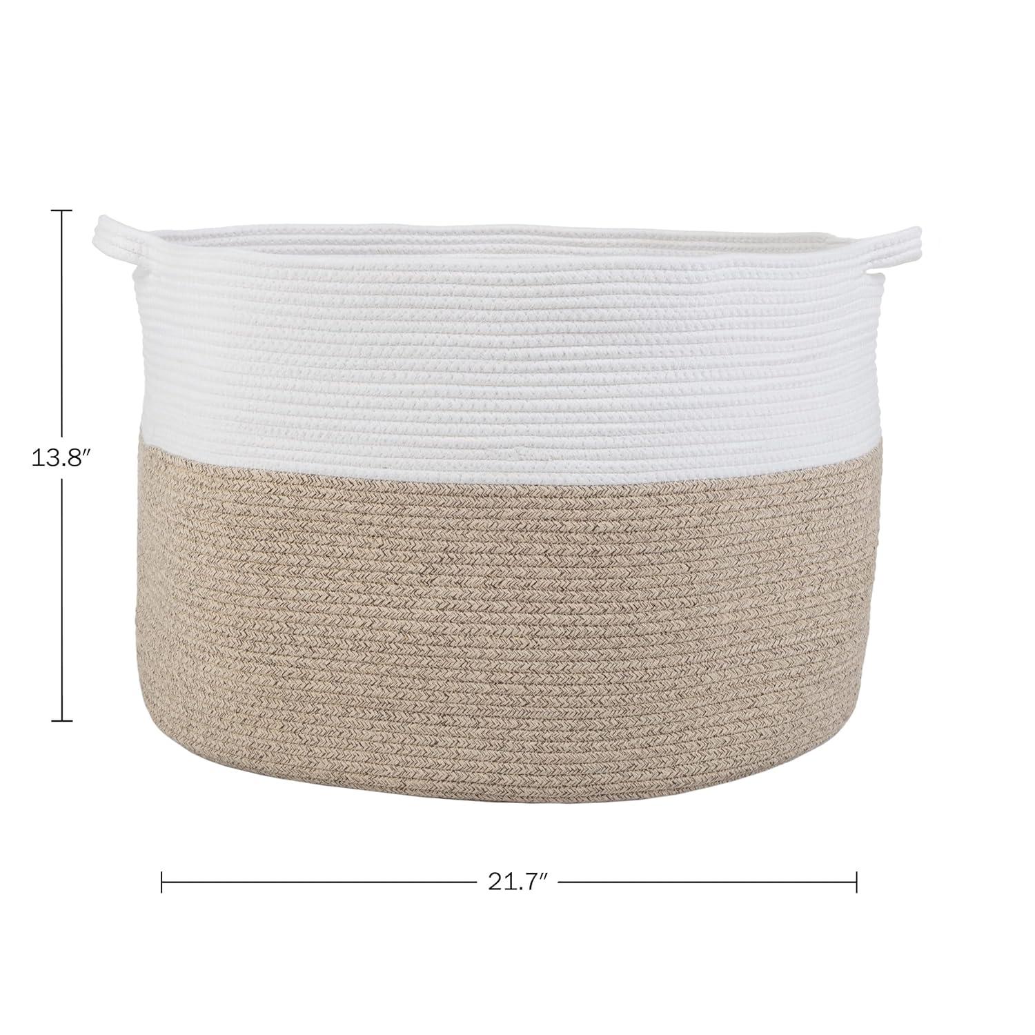 Home-Complete XL Woven Rope Basket Natural: Coiled Cotton Storage for Blankets, Large Circular Decorative Basket, 21.7"