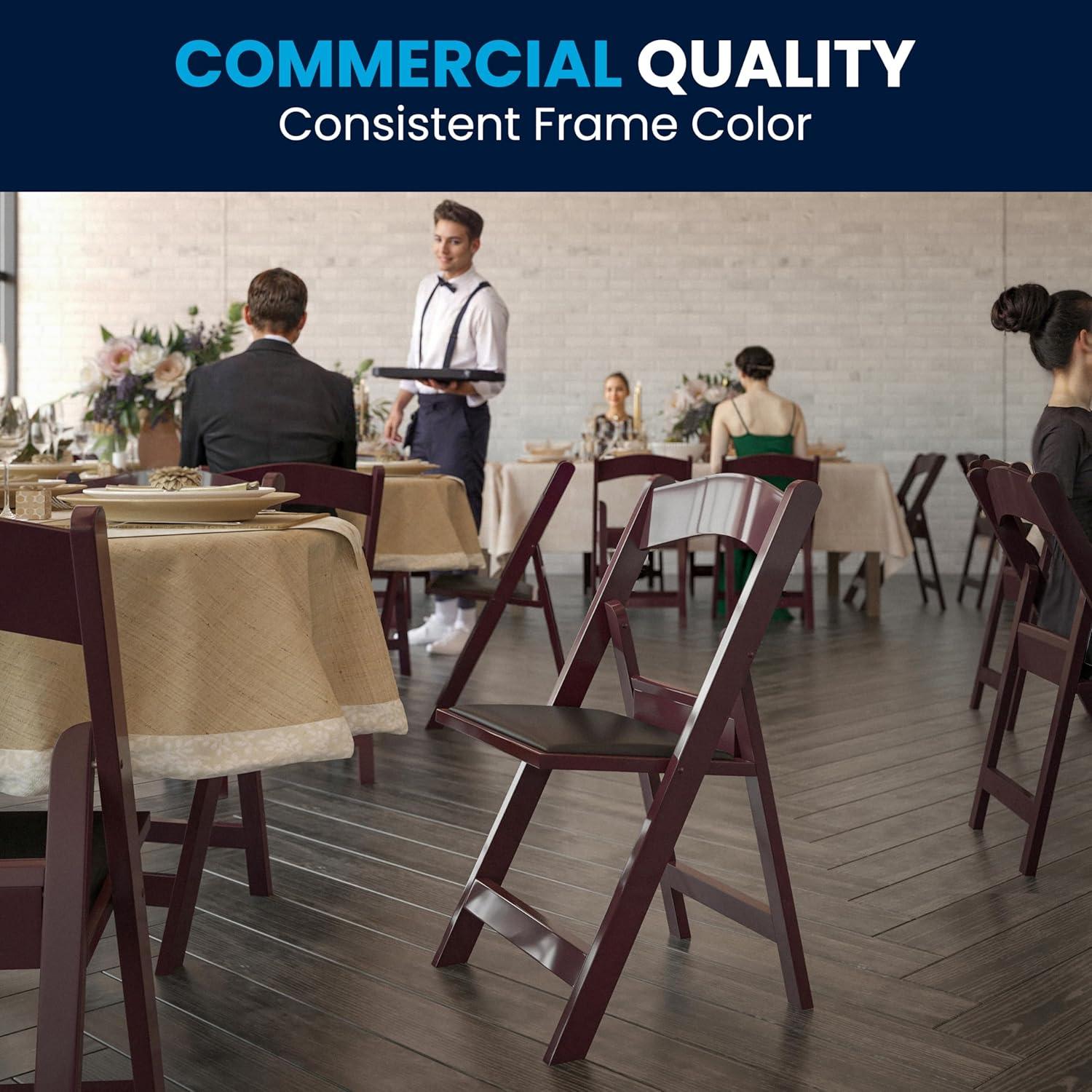 Flash Furniture Hercules Folding Chair - Red Mahogany Resin - 4 Pack 800LB Weight Capacity Comfortable Event Chair - Light Weight Folding Chair