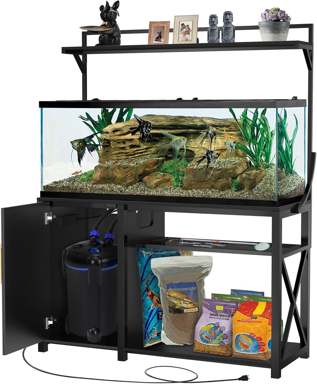 55-75 Gallon Fish Tank Stand,Metal Aquarium Stand with Power Outlet and Cabinet