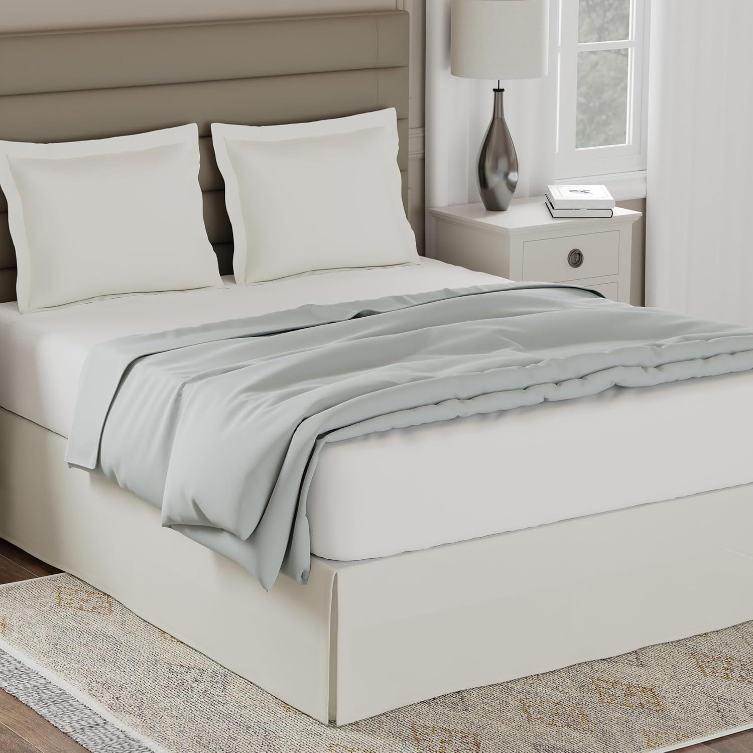 Lux Hotel Tailored Bed Skirt Classic 14" Drop Length Pleated Styling, Full, Ivory