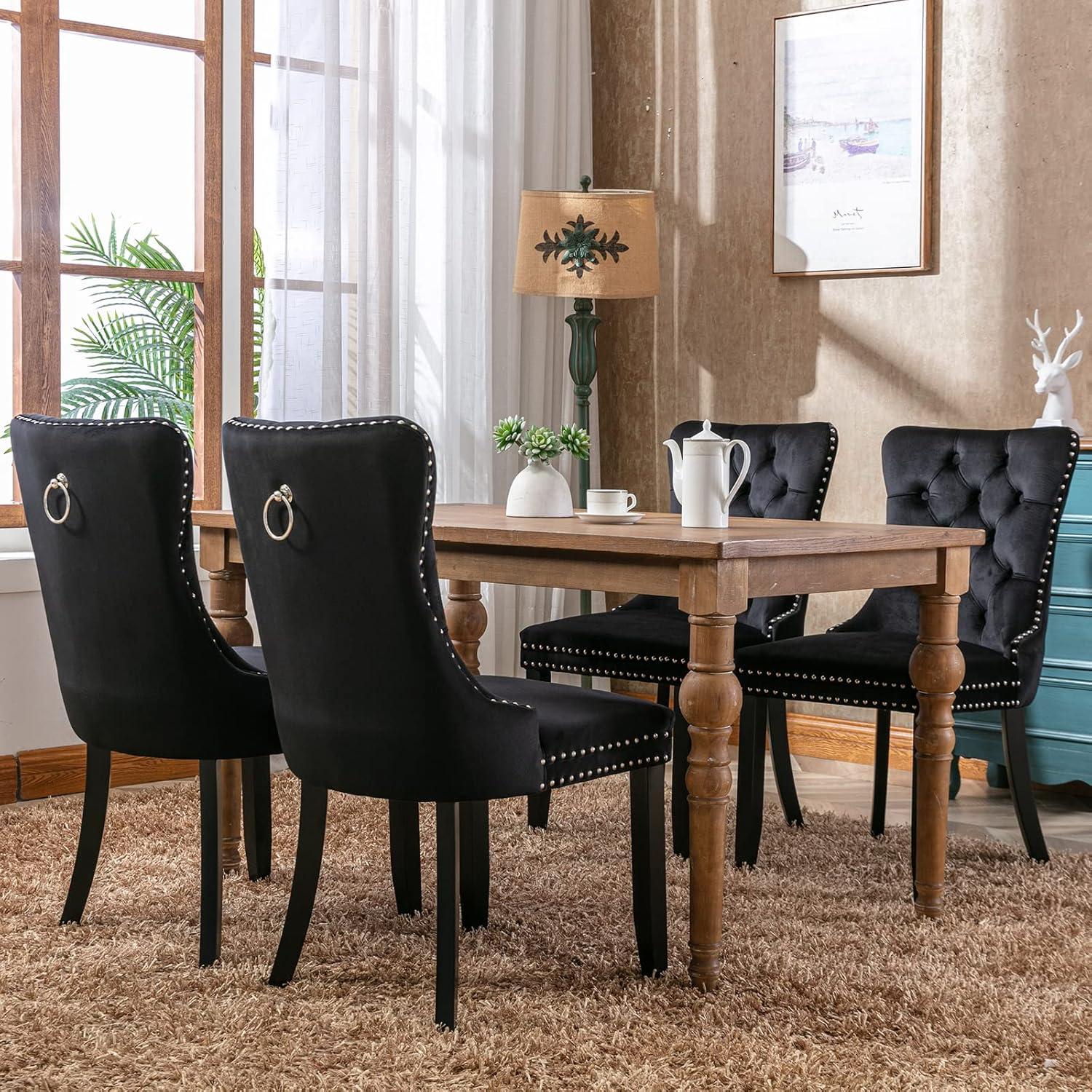 Westice Dining Chairs Set of 6, Tufted Dining Room Chair with Nailhead for Kitchen Restaurant, Black