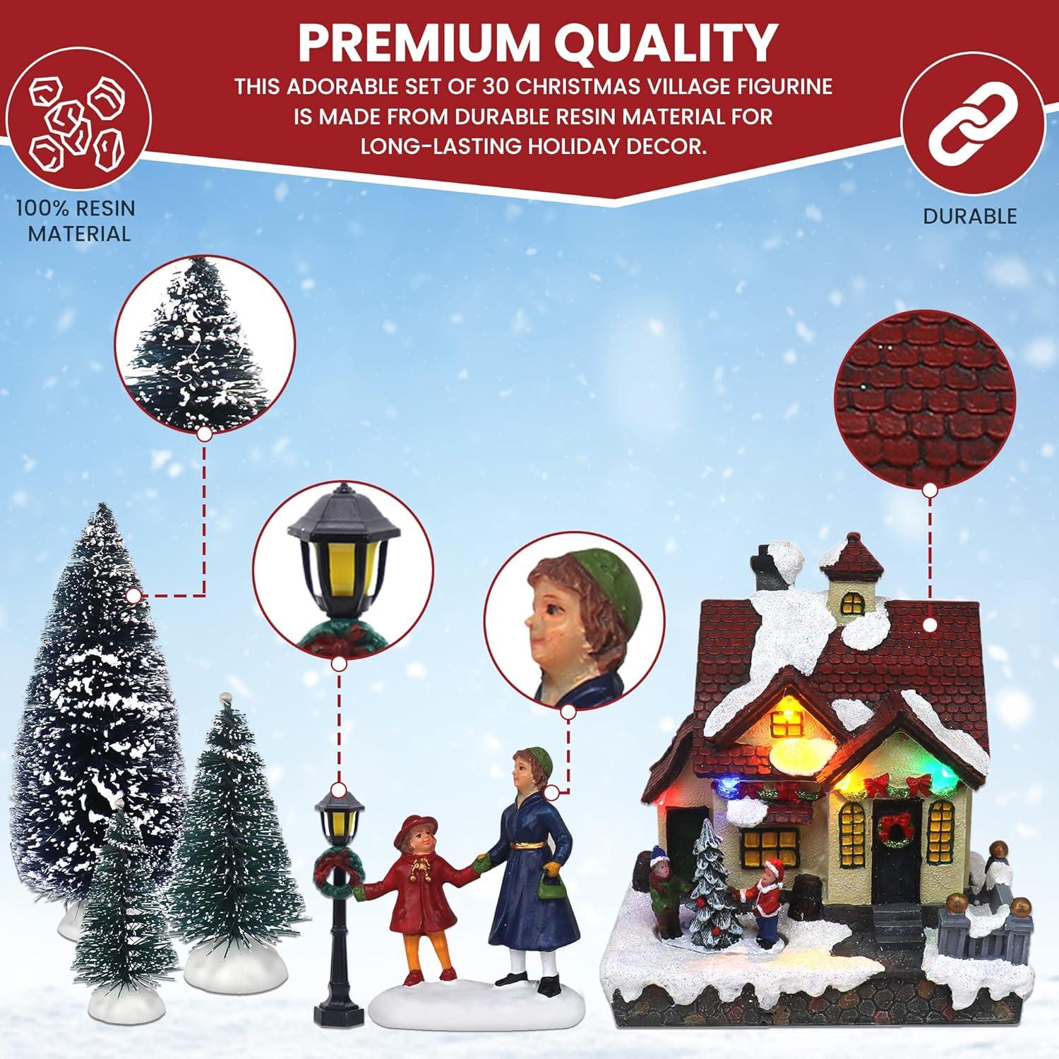 TOP TREASURES Christmas Village Set 6" Christmas Occasion Resin Figurines, Set of 30
