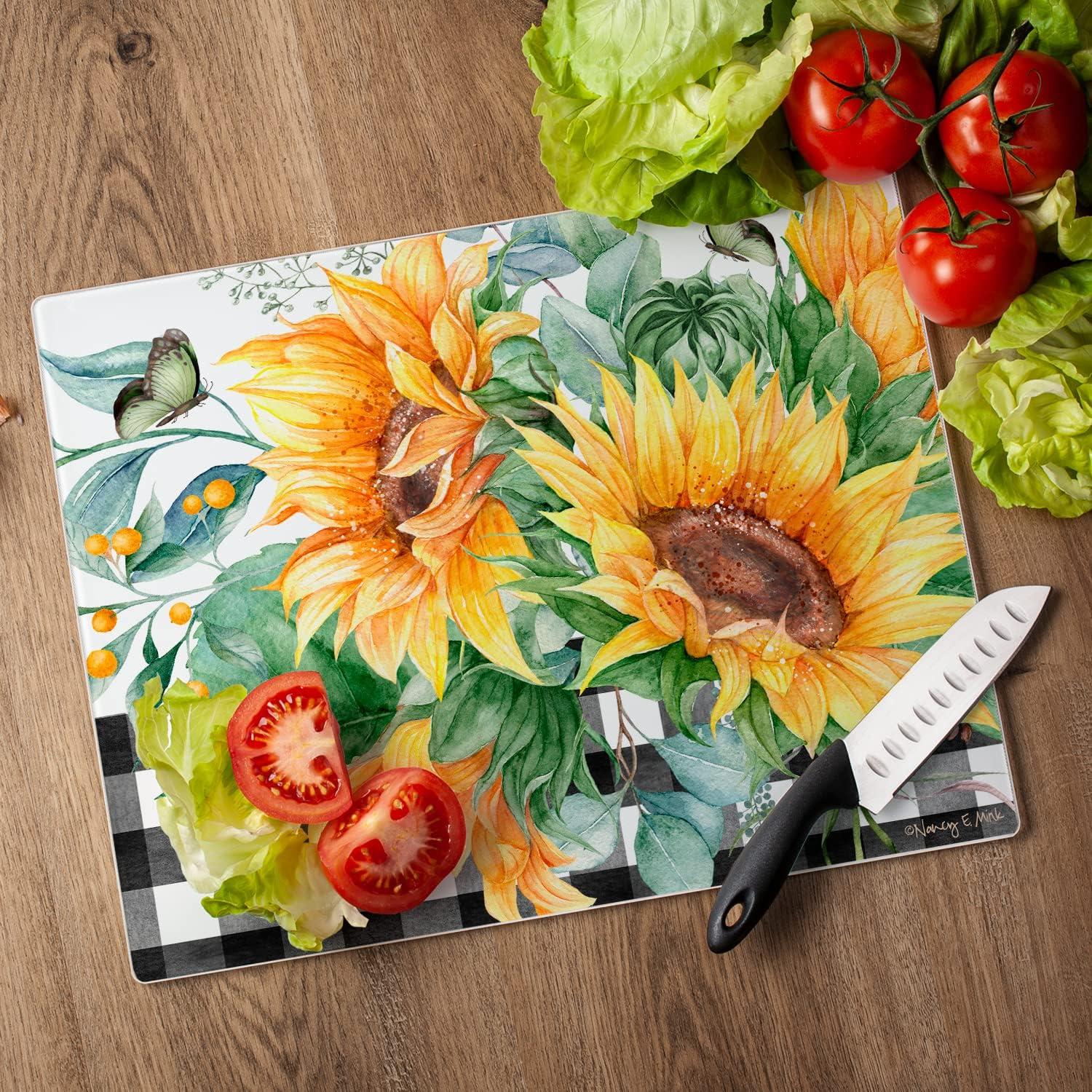 CounterArt Sunflower Fields Tempered Glass Cutting Board