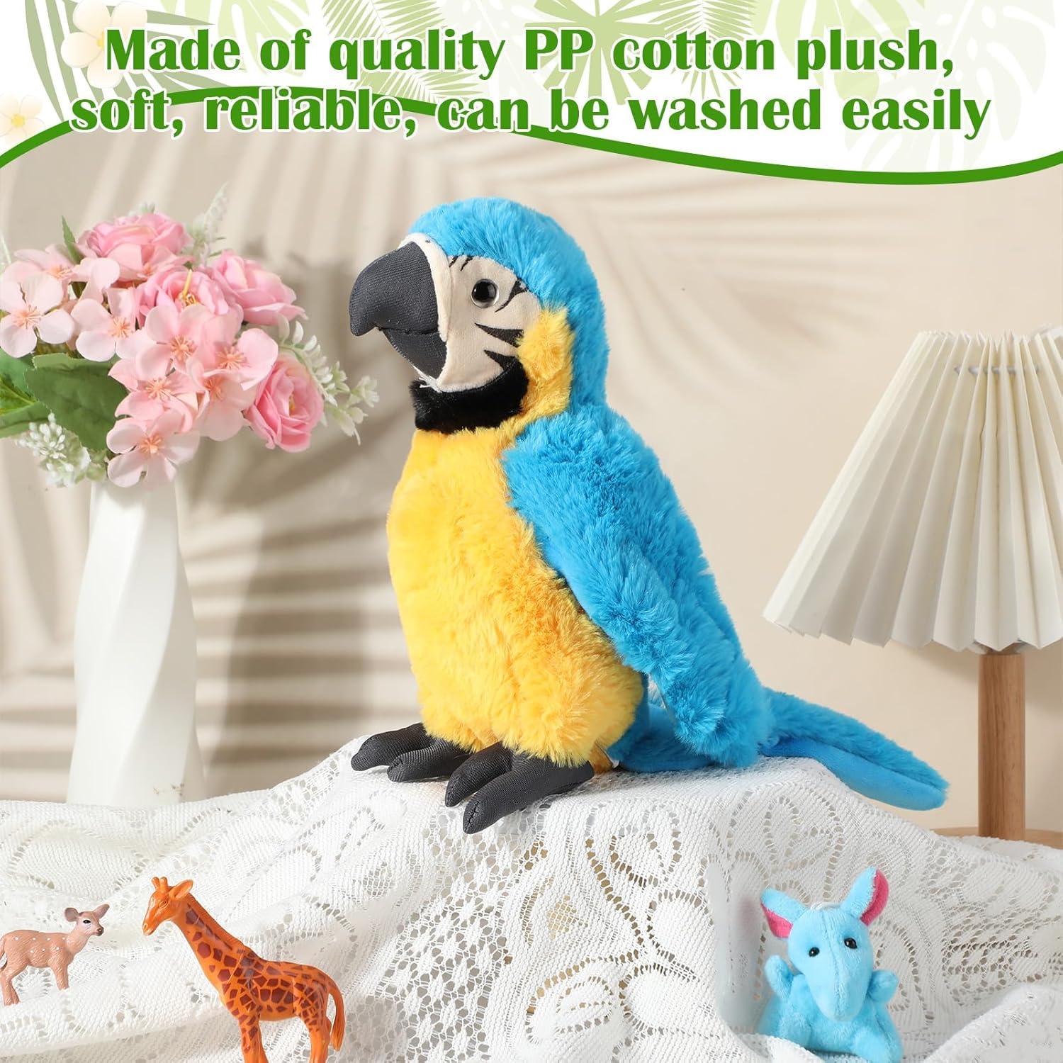 Coollooc The Petting Zoo Macaw Stuffed Animal, Gifts for Kids, Wild Zoo Animals, Blue Macaw Parrot Plush Toy 9.8 inches
