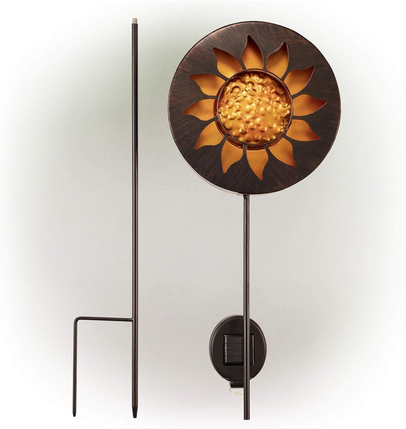 40" Solar Sun Metal Garden Stake with LED Lights Yellow - Alpine Corporation: Durable, Weatherproof Outdoor Decor