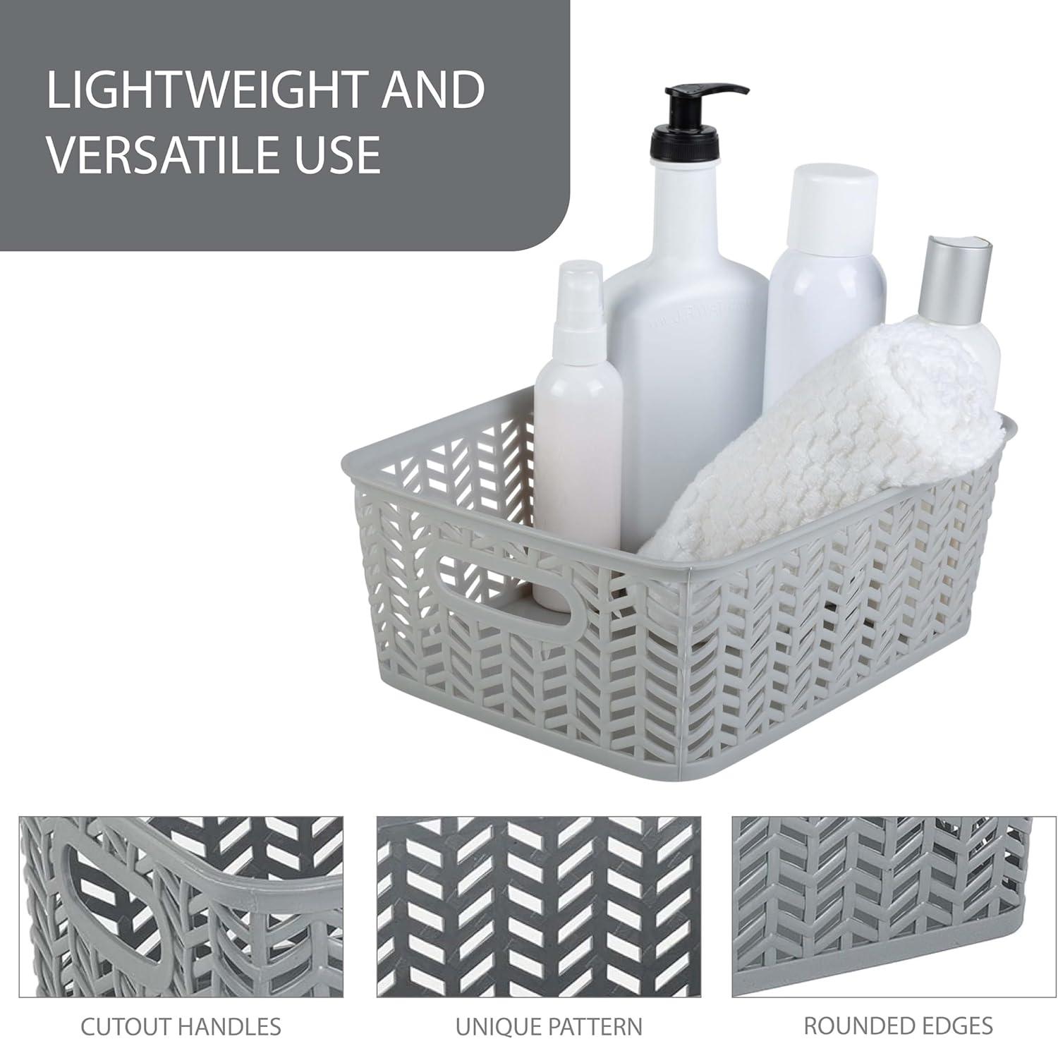 Set of 3 Grey Herringbone Polypropylene Small Storage Baskets