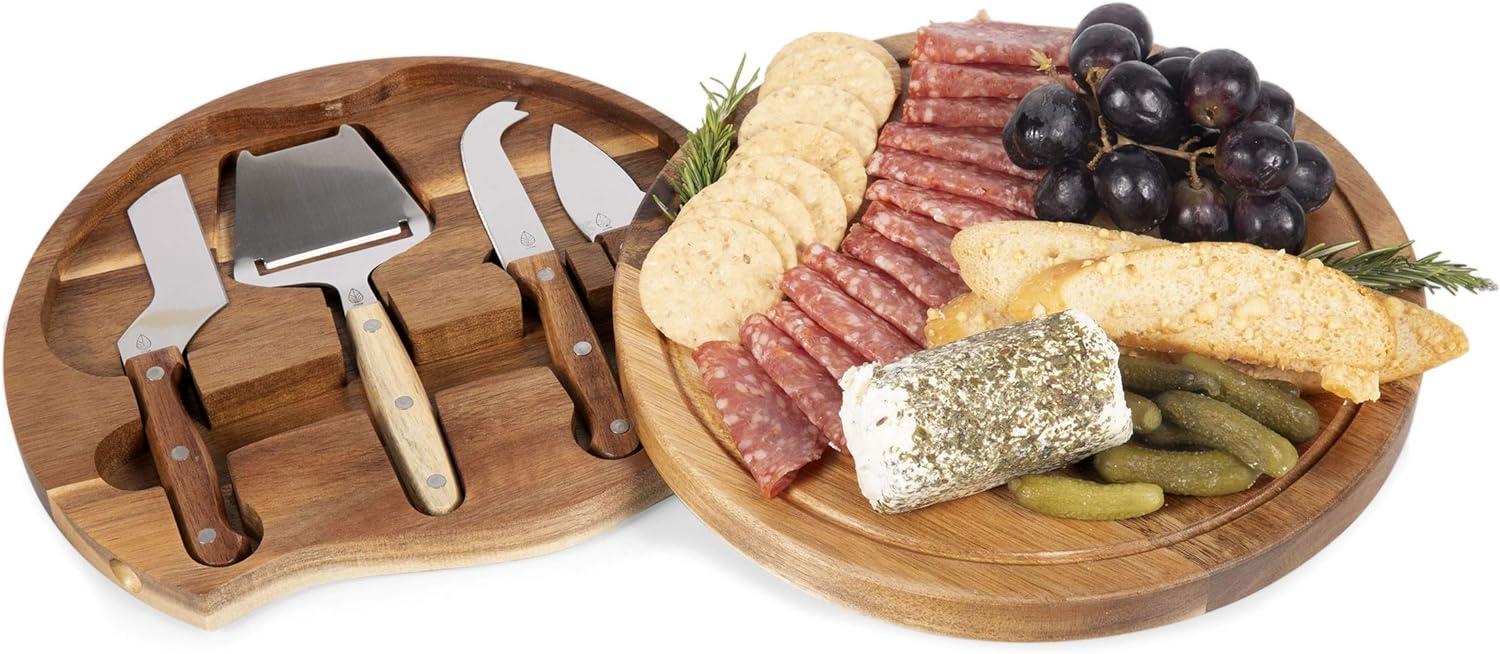 Picnic Time Monogram Acacia Wood Circo Cheese Cutting Board and Tools Set - N: Small Cutting Board & Knife, Charcuterie Set