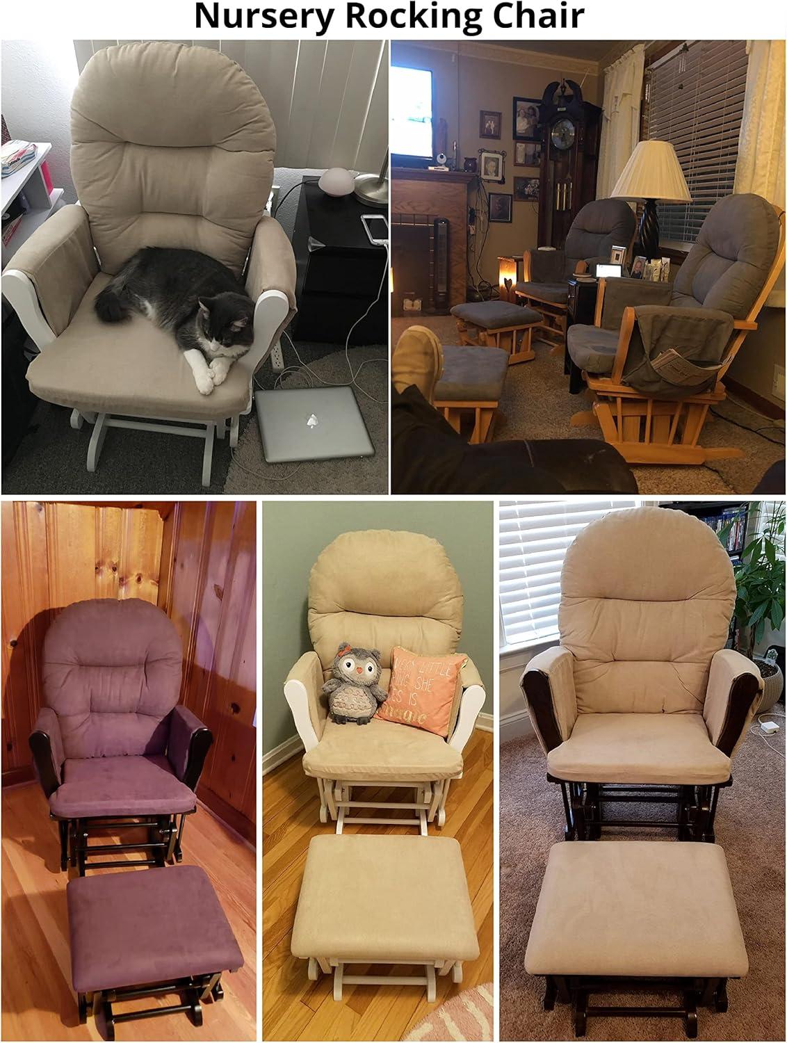 Nursery Glider & Ottoman Sets, Reclining Swivel Glider Rocker with Ottoman, Nursery Rocking Chair for Baby Room, Upholstered Nursery Recliner Glider with Ottoman, Padded Arms - Dark Gray, White