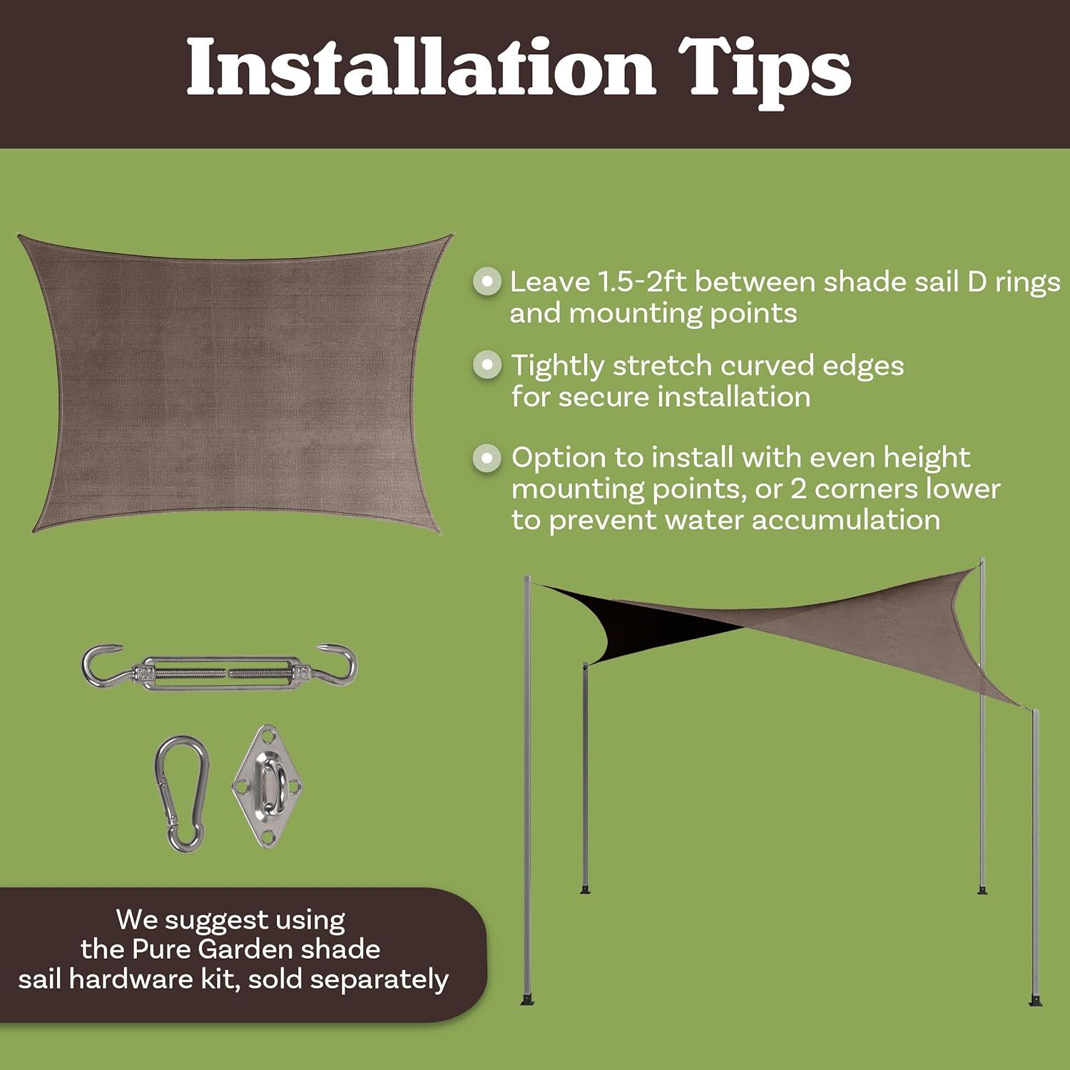 Pure Garden Sun Shade Canopy - 10x13ft Curved Rectangle Sun Shade Sail with UV Protection - Sun Shades Outdoor Patio or Pool Canopy - Sunshades for Patio, Yard, Deck or Outdoor Activities by Pure Garden