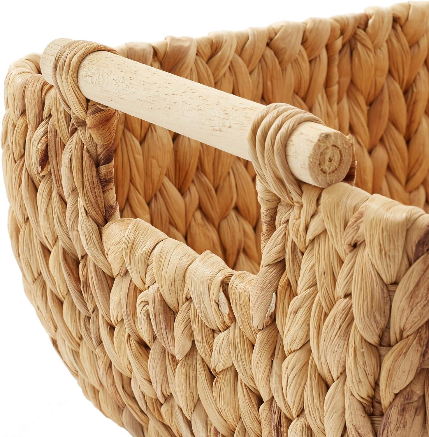 Casafield Water Hyacinth Oval Storage Basket Sets with Wooden Handles, Woven Nesting Bin Organizers