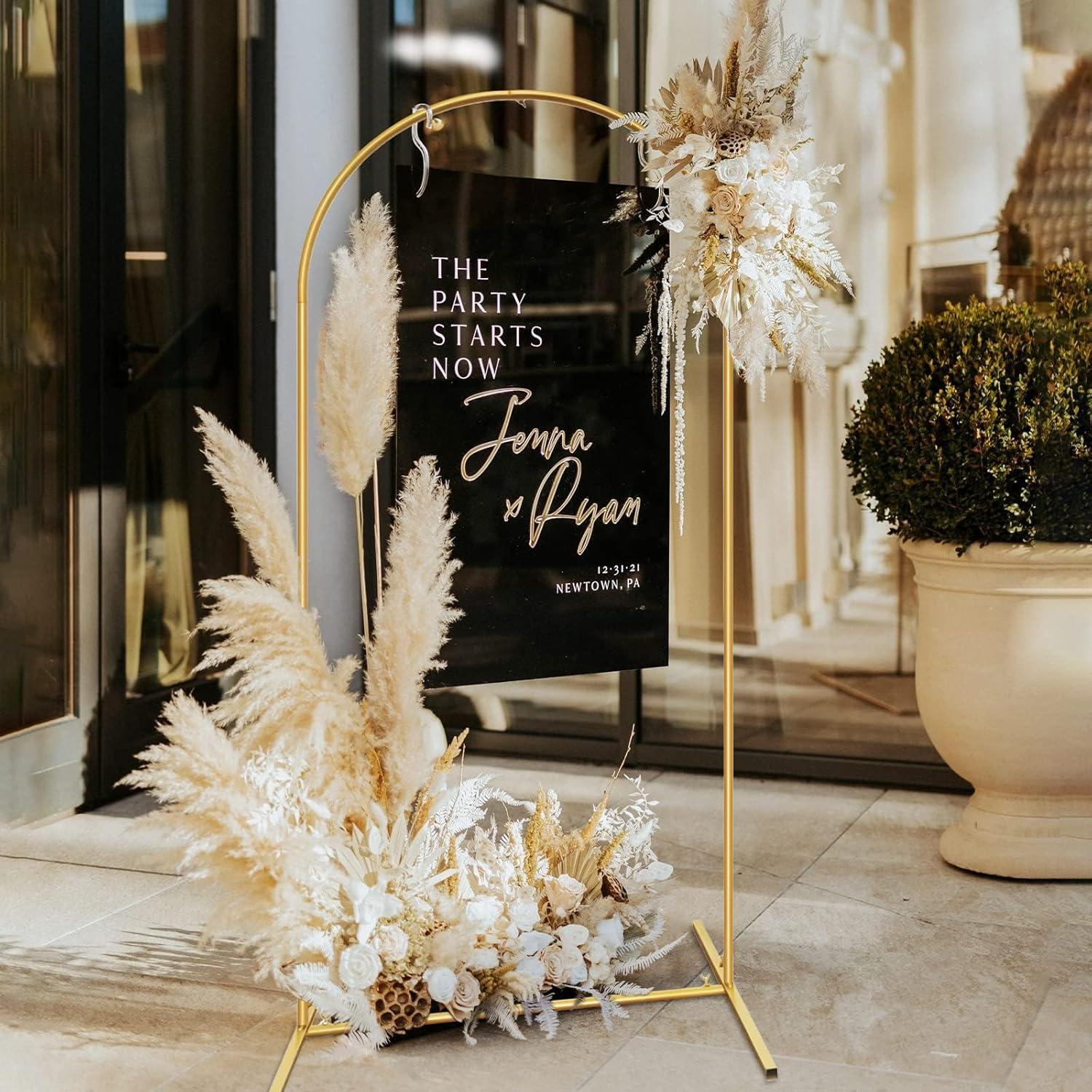 Gold Heart-Shaped Metal Wedding Arch with Square Base