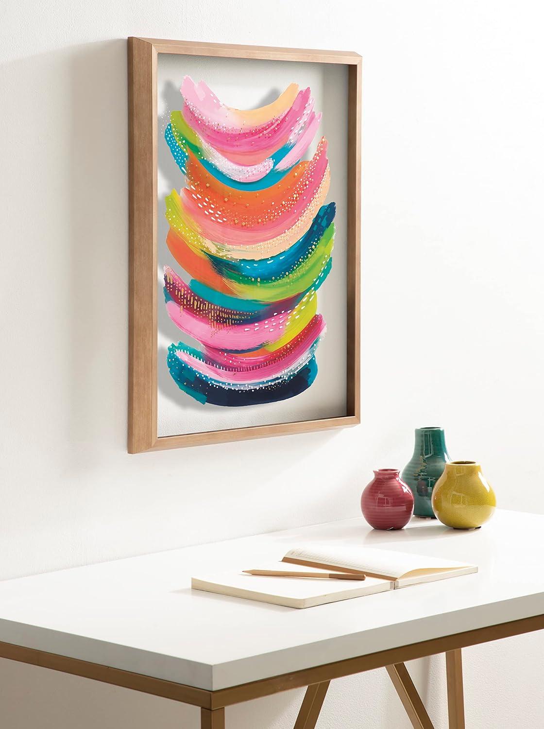 Kate and Laurel Blake Bright Abstract Framed Printed Glass Wall Art by Jessi Raulet of Ettavee, 18x24 Gold, Modern Colorful Abstract Art for Wall