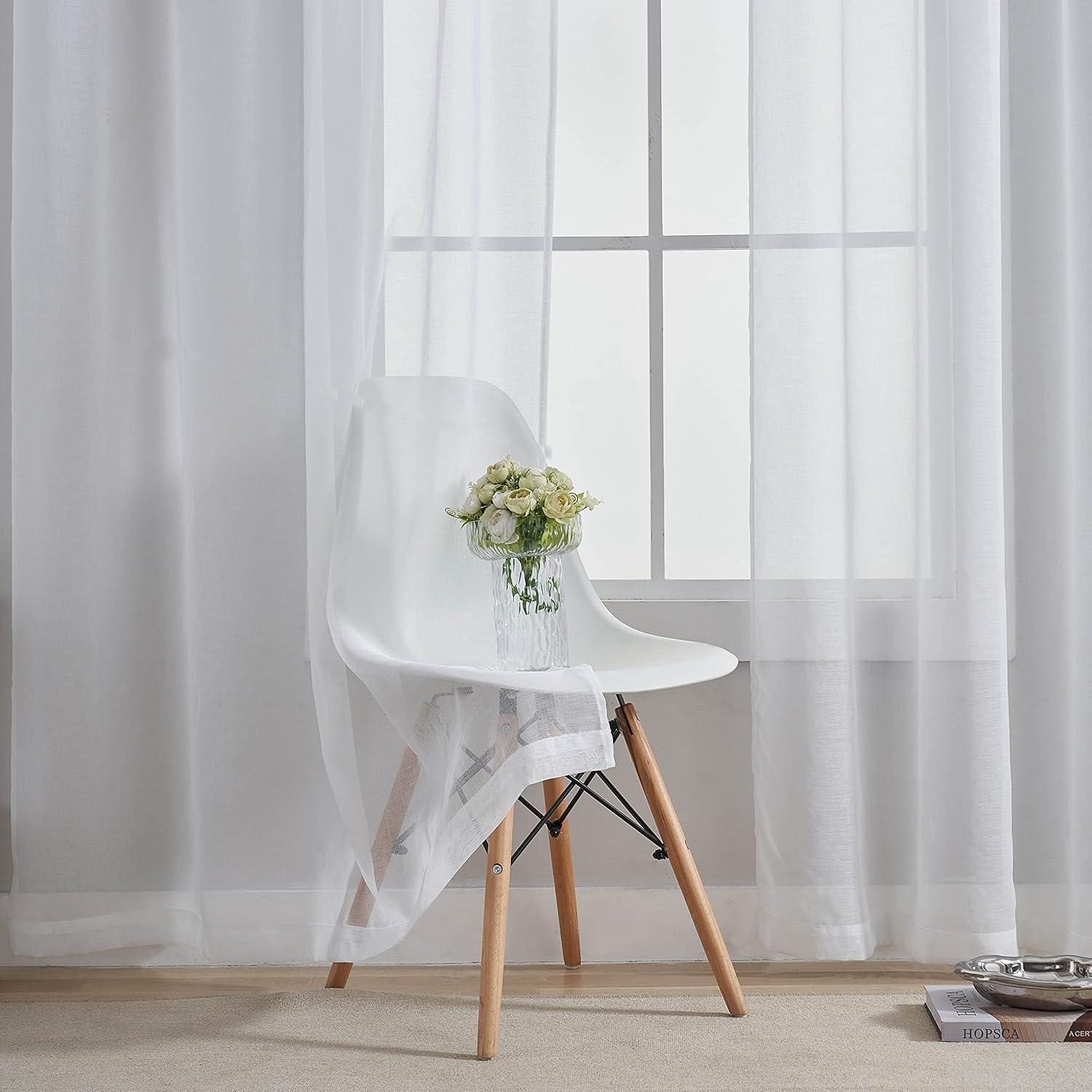 THD Basics 2 Piece Semi Sheer Voile Window Curtain Drapes Grommet Top Panels for Bedroom, Living Room & Kids Room - Set of 2 panels