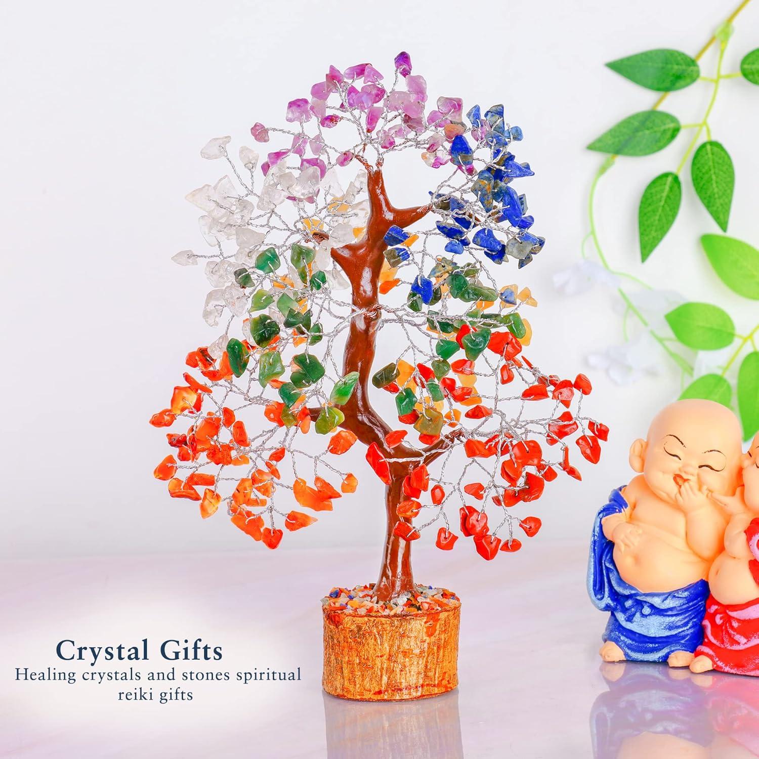 Multicolor Crystal Chakra Tree with Golden Wire