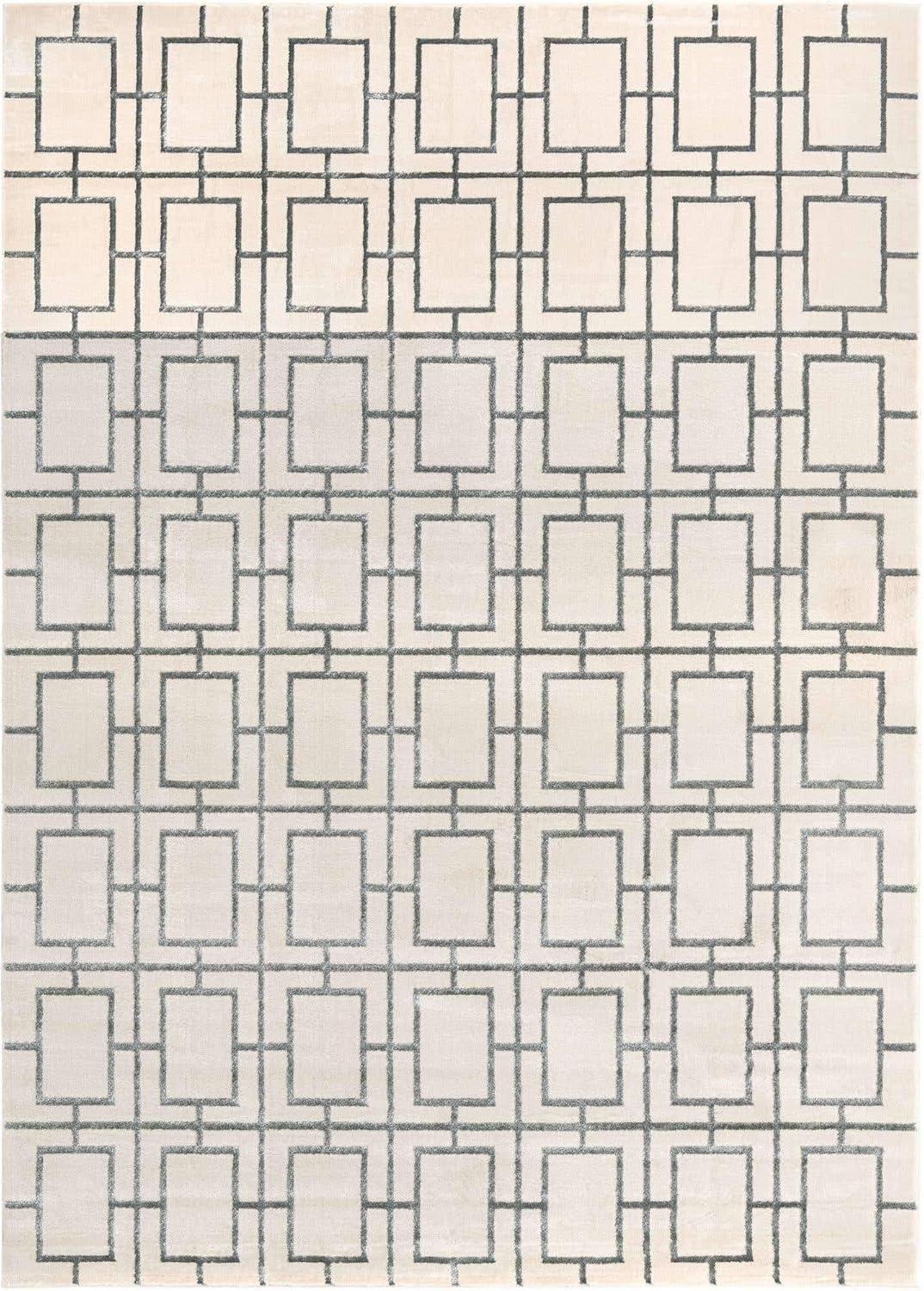 Glam Geometric White Silver Area Rug