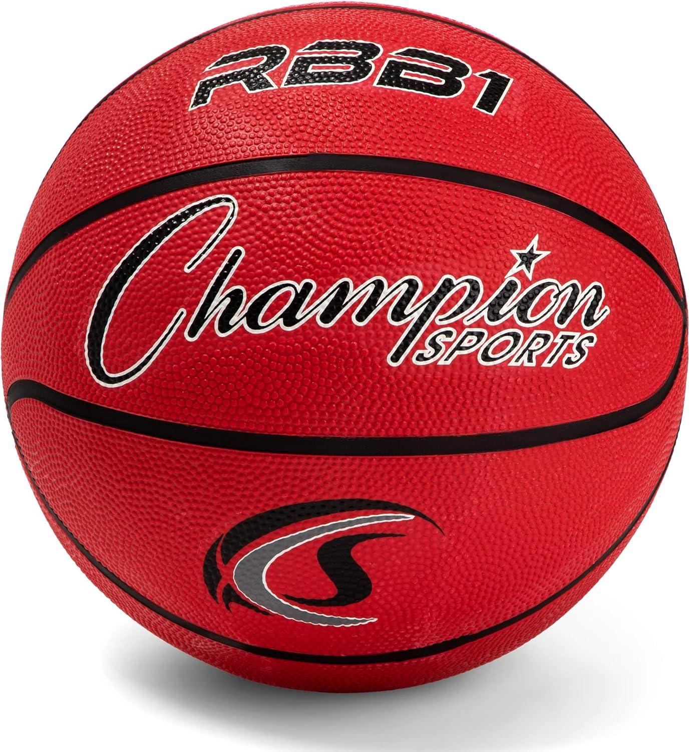 Champion Sports Rubber Official Basketball, Heavy Duty - Pro-Style Basketballs, Premium Basketball Equipment, Indoor Outdoor - Physical Education Supplies (Size 7, Red)