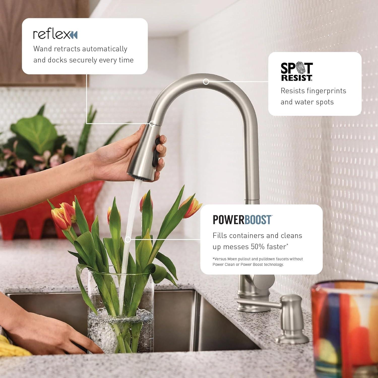 Moen Sleek Pull Down Single Handle Kitchen Faucet with Power Boost Technology and Duralock