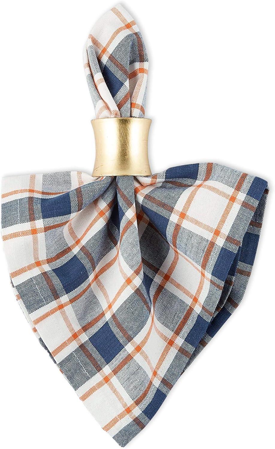 Rustic Navy and Orange Plaid Cotton Napkin Set of 6