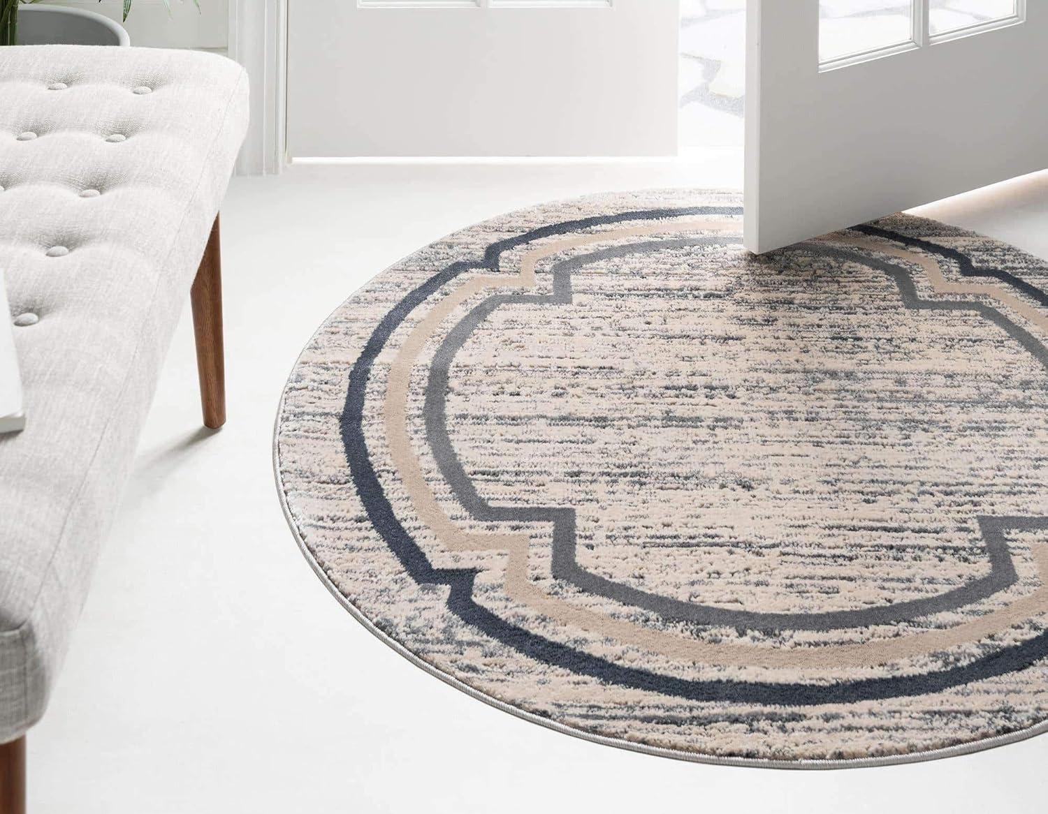 Unique Loom Oasis Collection Area Rug - Fountain (4'  Round Gray/Ivory)