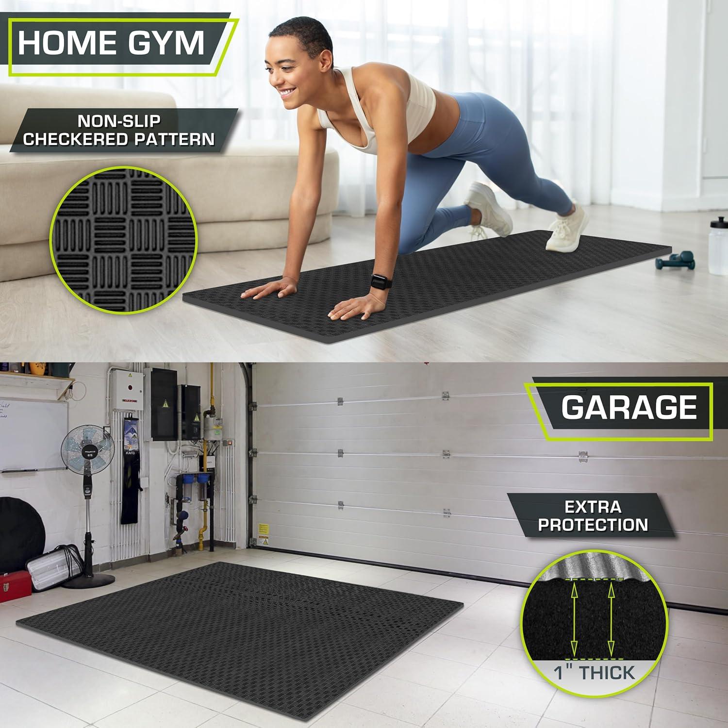 ProsourceFit Checkered Puzzle Exercise Mat 1-in, Black, 24 Sq Ft - 6 Tiles