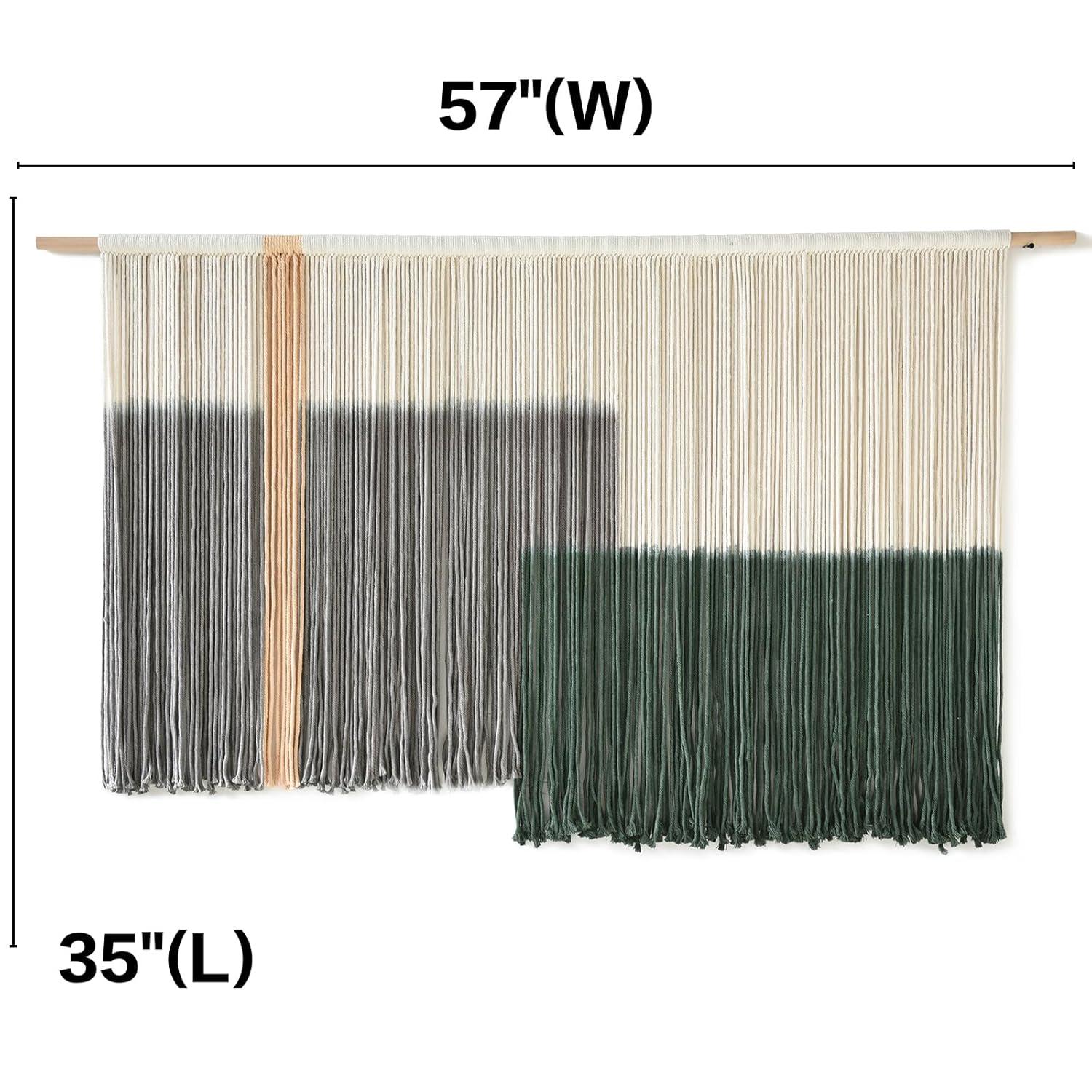 Macrame Wall Hanging Green Large Dip Dye Fiber Wall Art Bohemian Yarn Tapestry Wall Décor 57''W*35''L