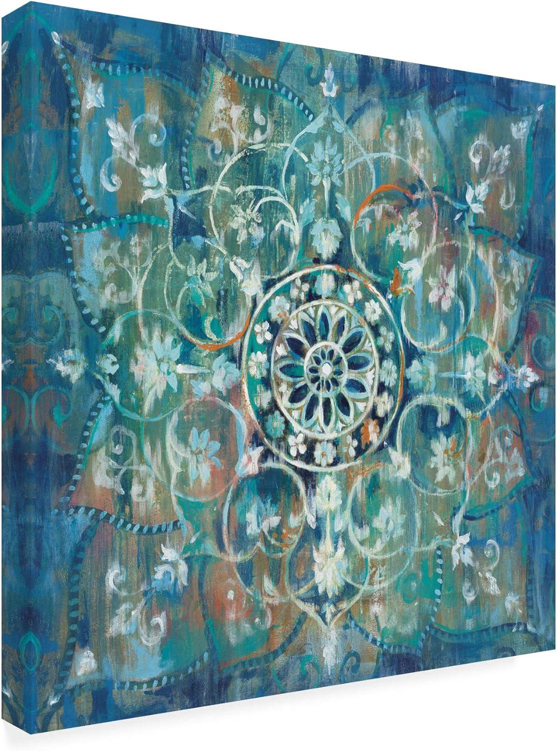 Blue and Green Abstract Mandala Canvas Art, 18x18