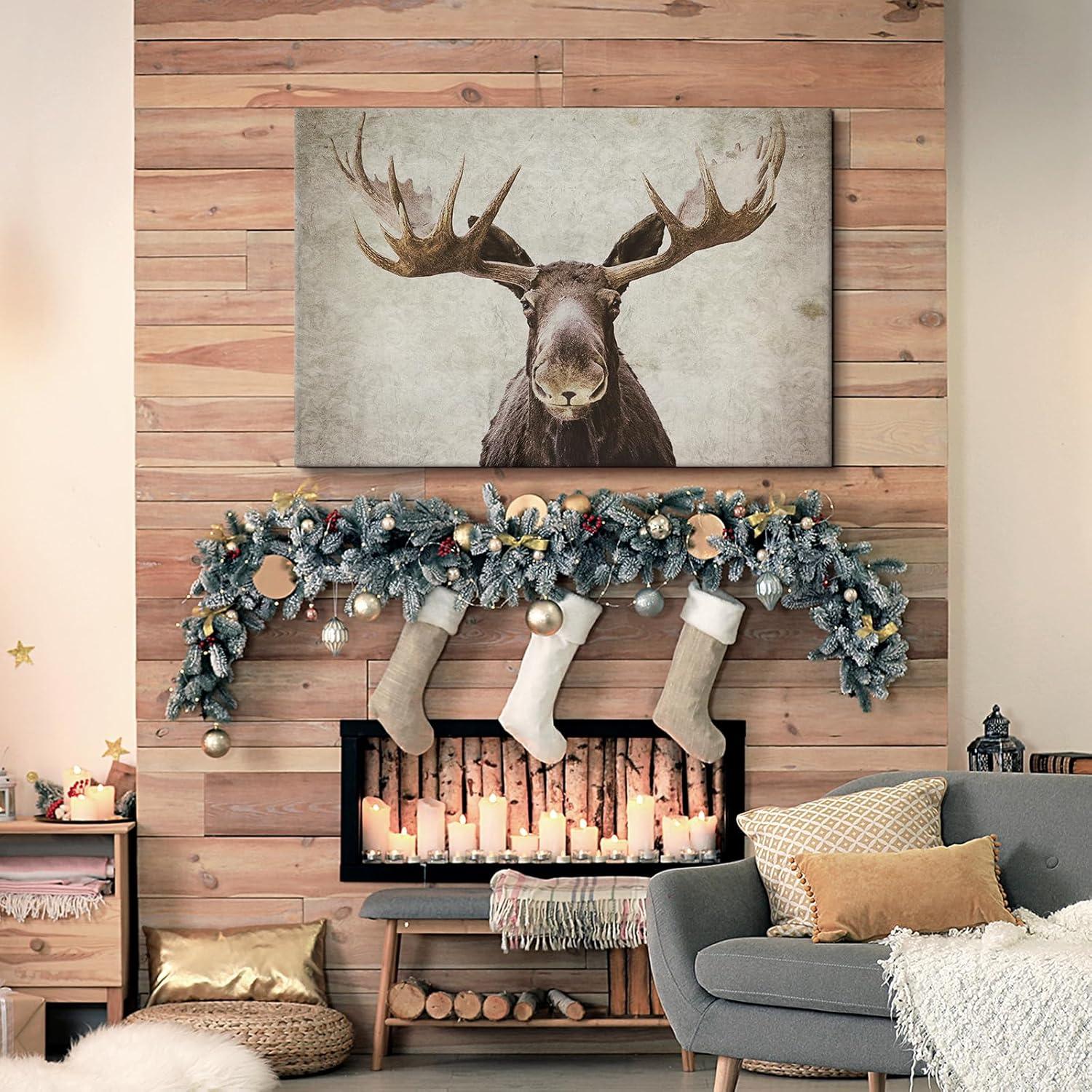 Elmer The Moose Rustic Canvas Art for Kids Room Decor