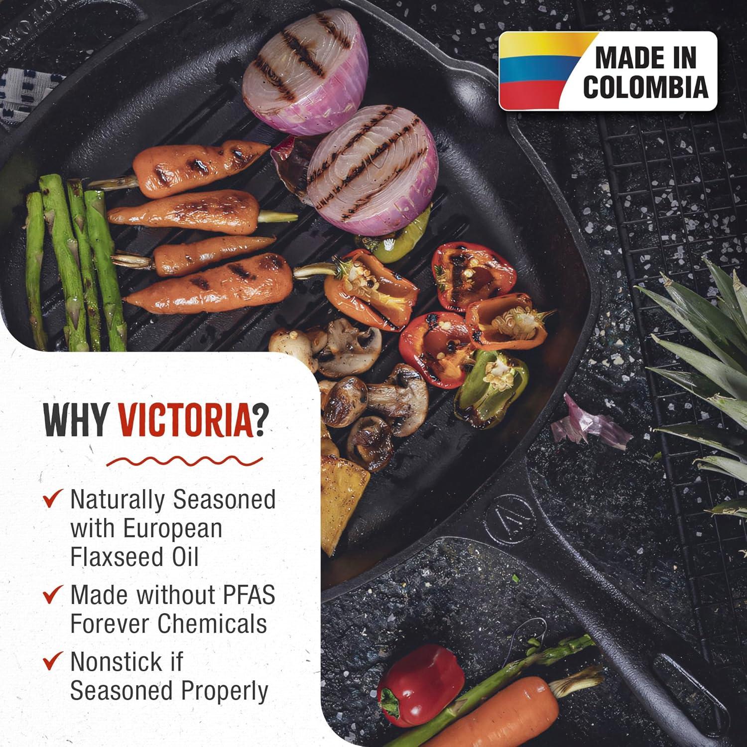 Victoria Black Cast Iron Square Grill Pan with Handle