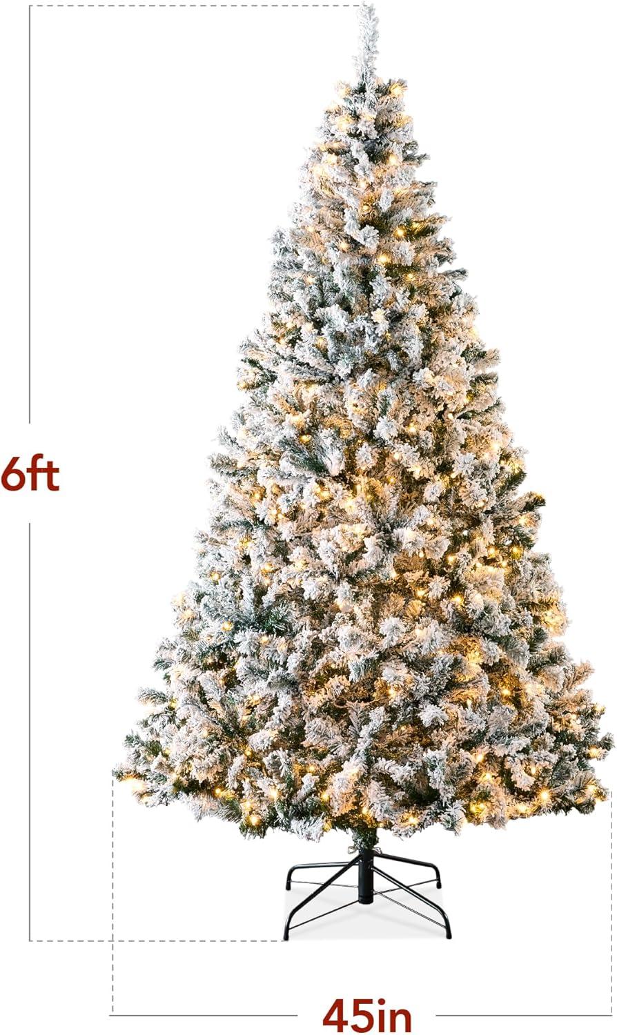 Best Choice Products Pre-Lit Holiday Christmas Pine Tree w/ Snow Flocked Branches, Warm White Lights