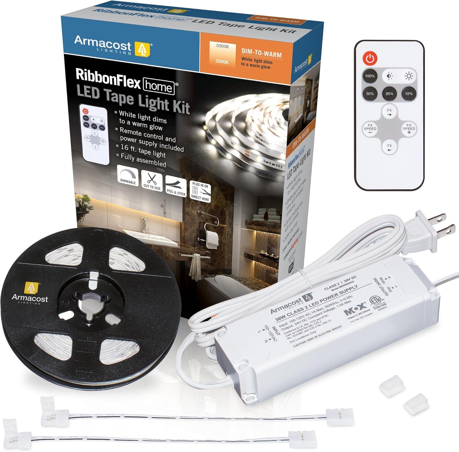 Warm White Battery Powered LED Tape Light Kit with Remote