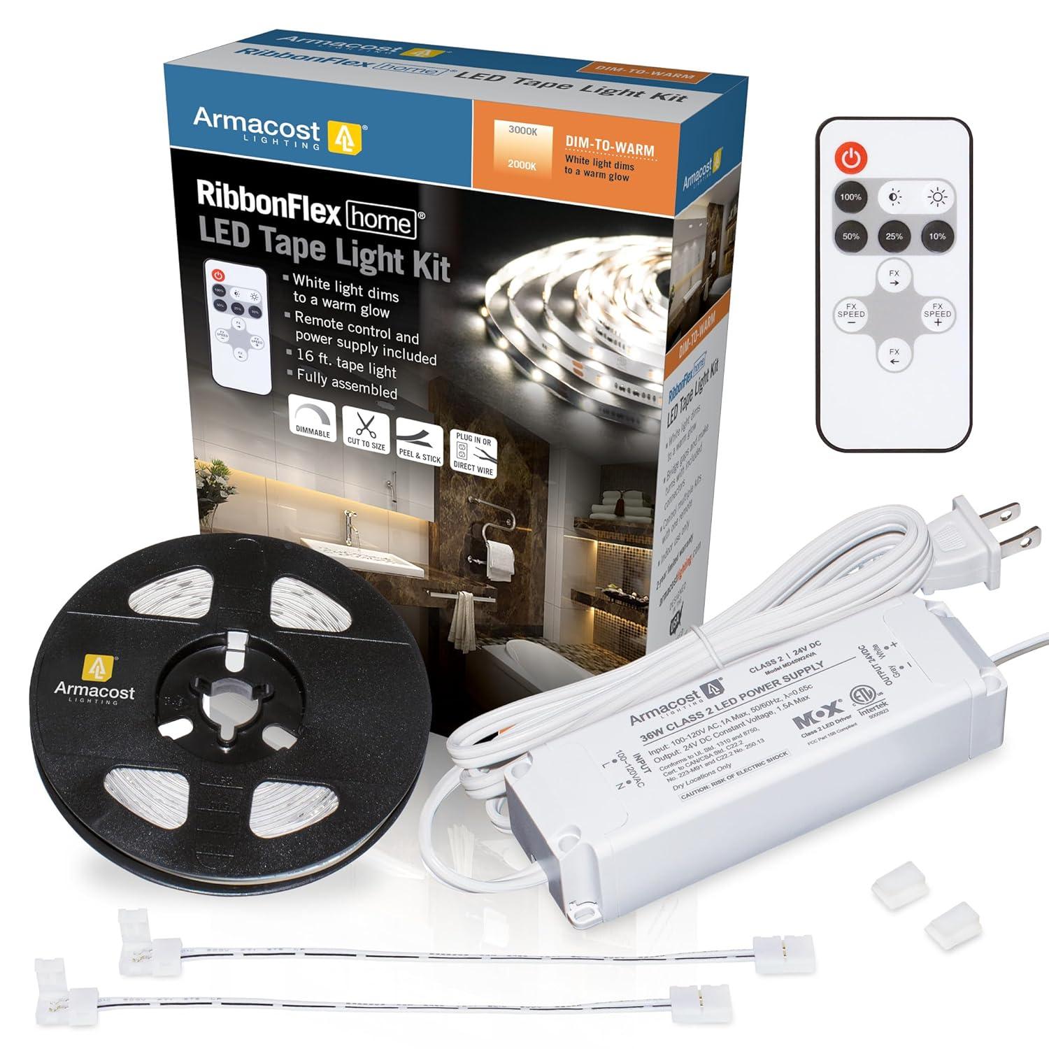 RibbonFlex Home 24V Dim-to-Warm White LED Strip Light Kit
