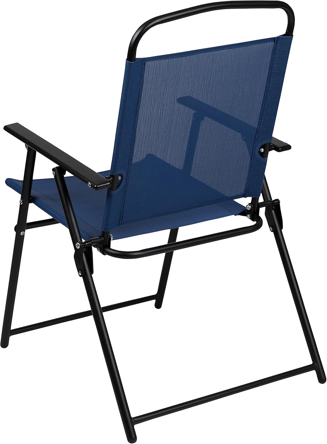 Emma and Oliver 6 Piece Navy Patio Garden Set with Umbrella Table and Set of 4 Folding Chairs