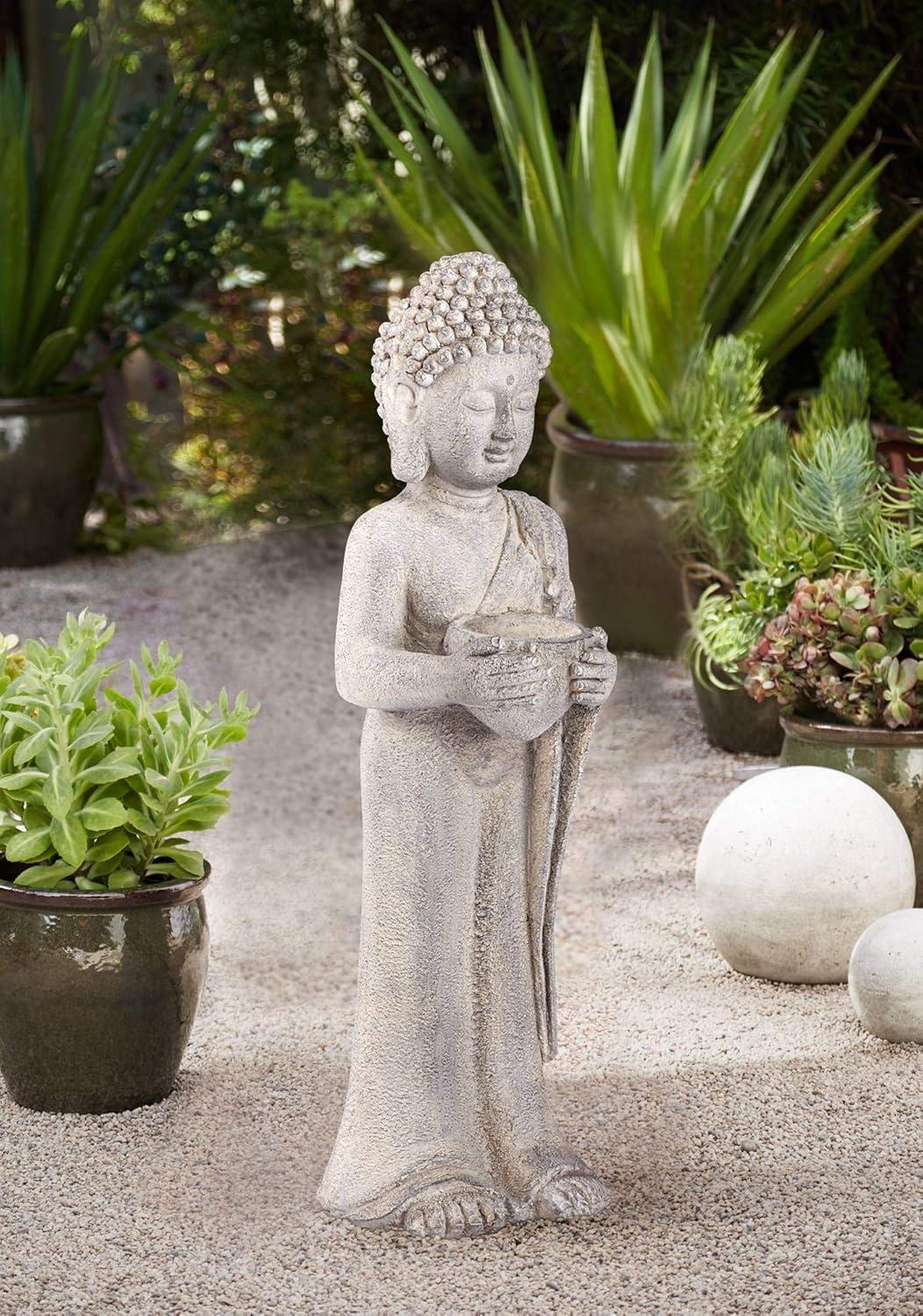 John Timberland Standing Buddha Statue Sculpture Zen Garden Decor Indoor Outdoor Front Porch Patio Yard Outside Home Balcony Gray Faux Stone 32" Tall