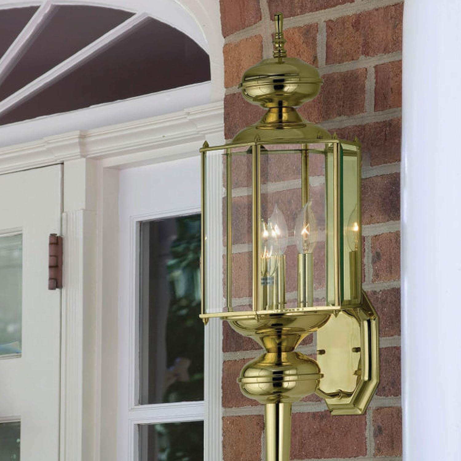 Polished Brass Outdoor Wall Lantern with Clear Beveled Glass