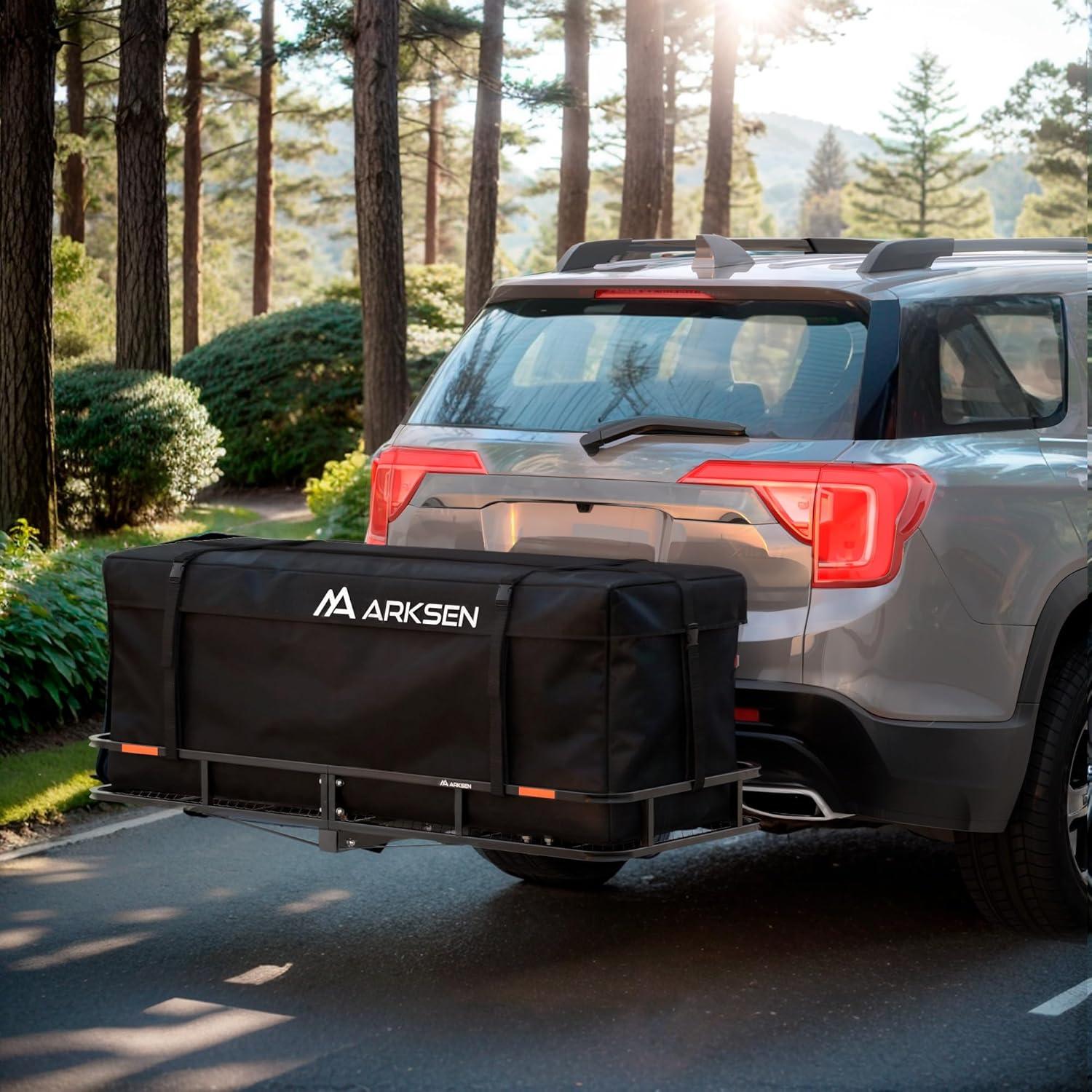Arksen 60" Cargo Hauler Carrier Hitch Mounted Luggage Basket with Cargo Bag Combo