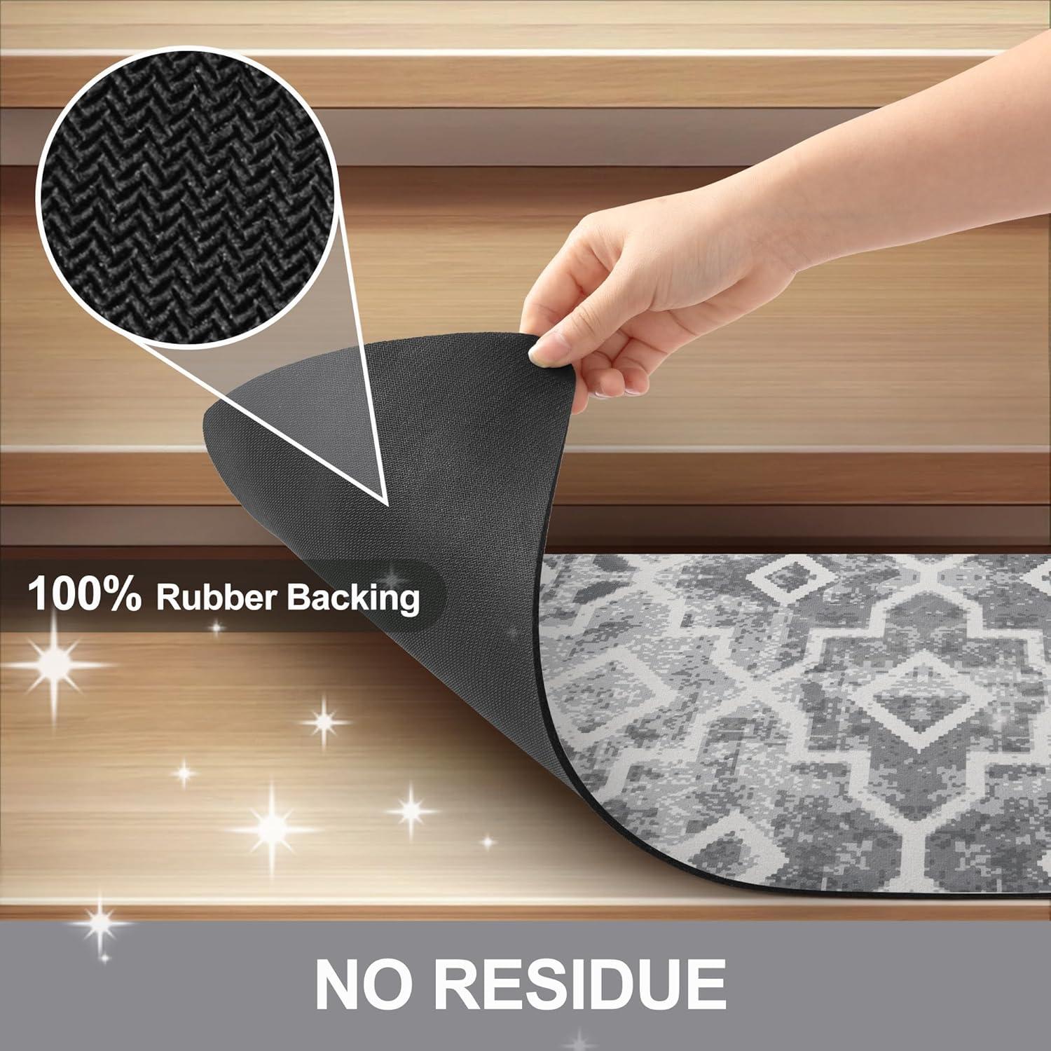 Bungalow Rose Stair Treads Non Slip For Wooden Steps, 15PCS 8"X30" Grey Rubber Backing Stair Runner Mats, Washable Reusable Carpet For Stairs Rugs Indoor Safety Staircase Step Treads For Kids Elders Dogs