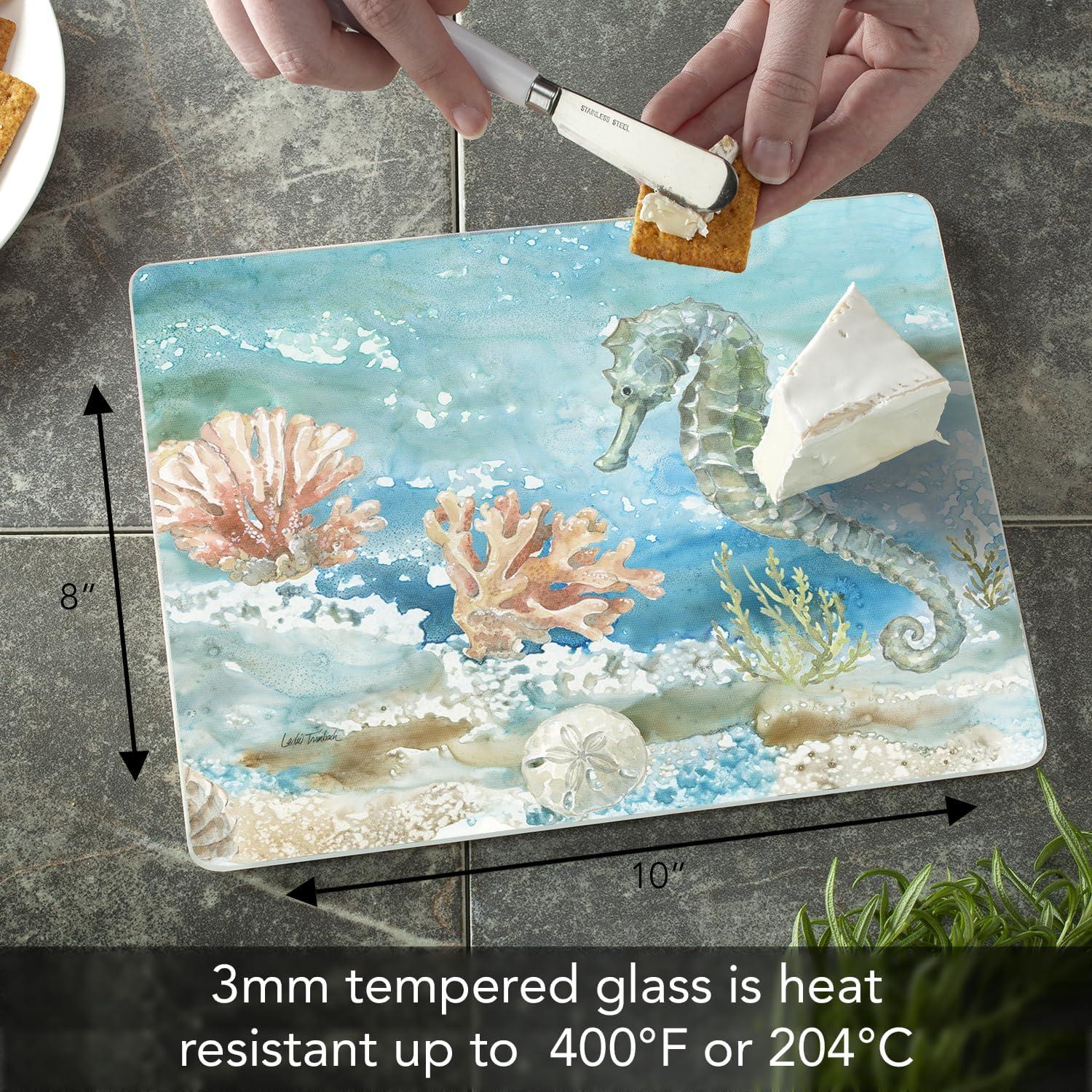 CounterArt Under Sea Horse 3mm 3mm Glass Cutting Board 10” x 8”