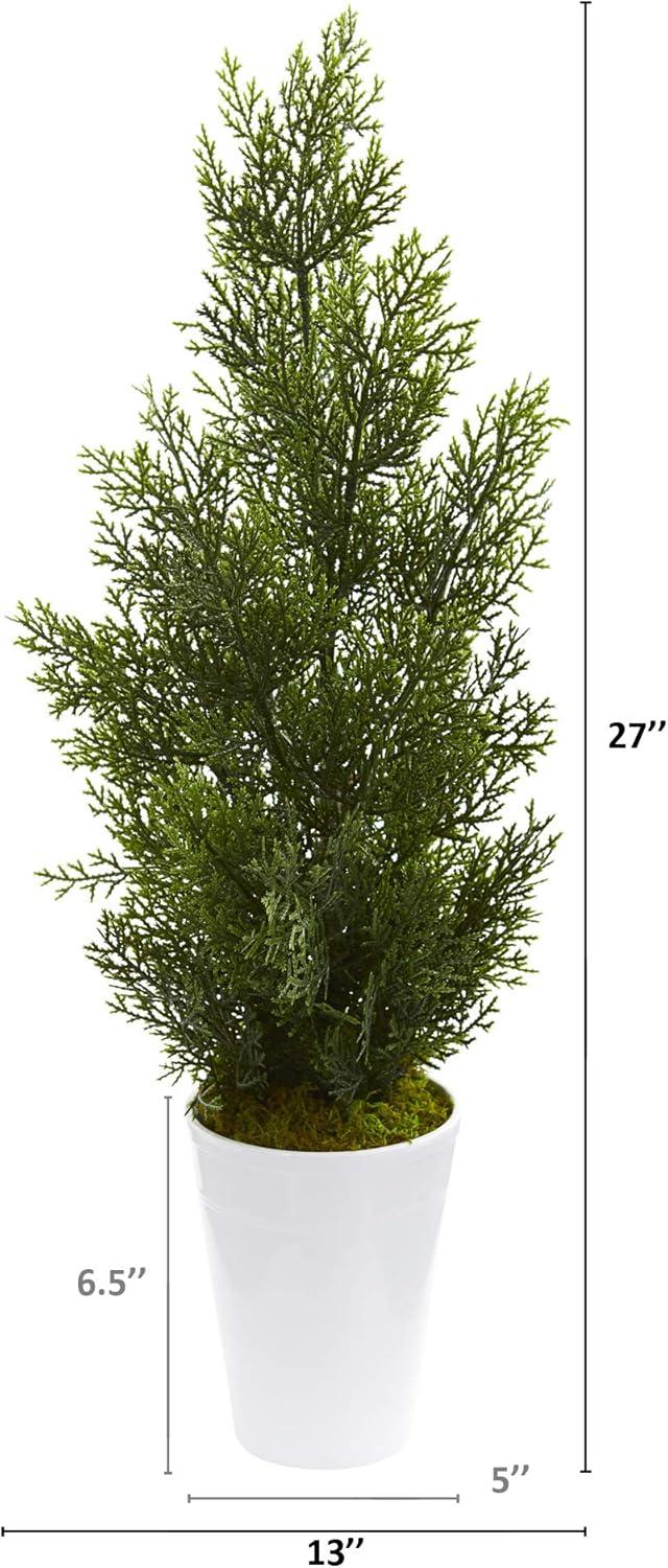 Nearly Natural 27-in Mini Cedar Artificial Pine Tree in Decorative Planter (Indoor/Outdoor)