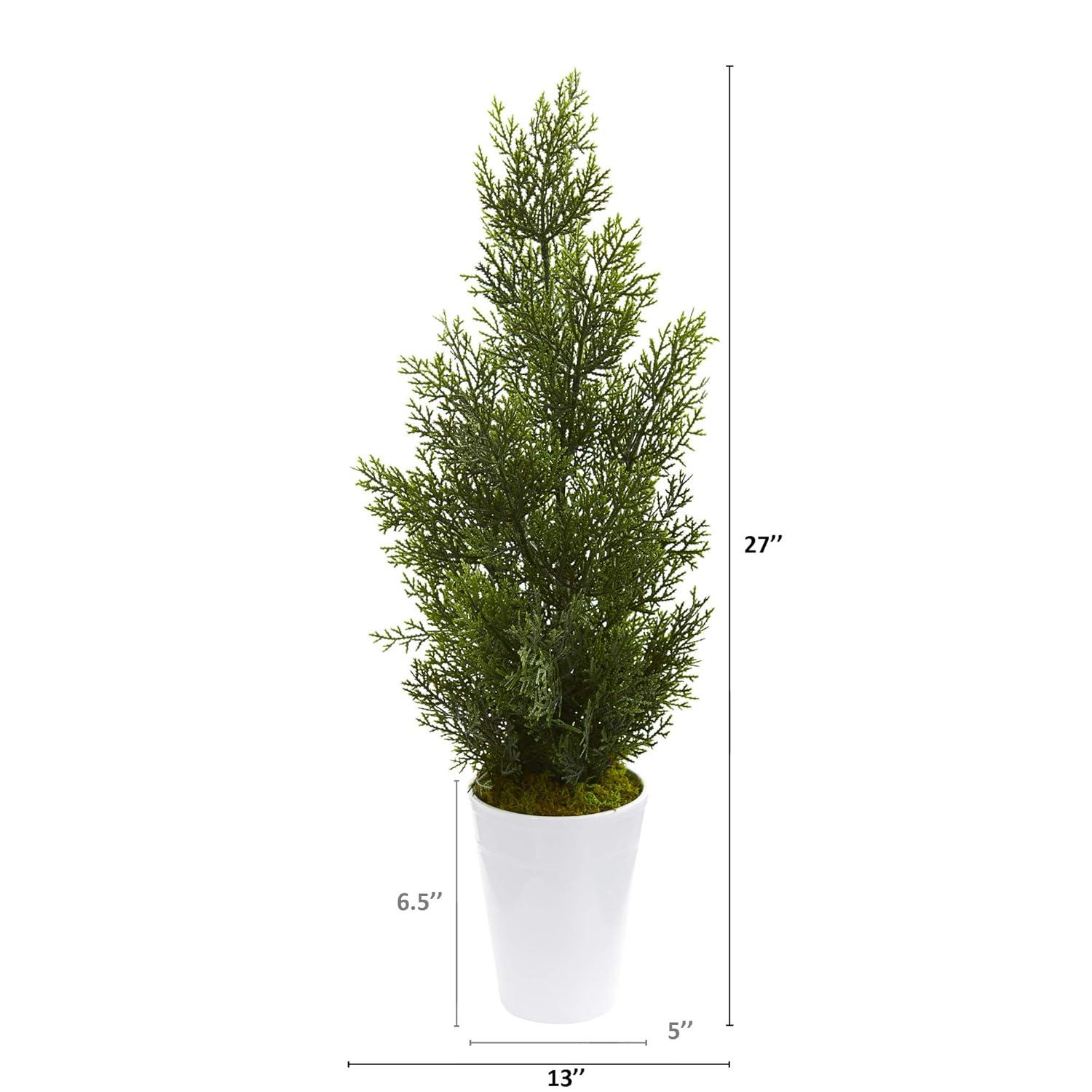 Nearly Natural 27-in Mini Cedar Artificial Pine Tree in Decorative Planter (Indoor/Outdoor)