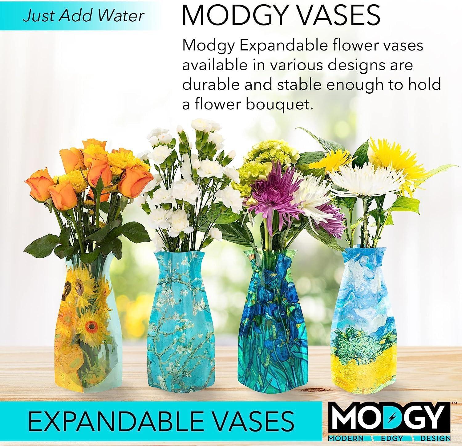 MODGY Expandable Flower Vase Set, Plastic Decorative Modern Foldable Printed Vases for Centerpieces for Wedding, Dining Table, Home Decor, Living Room, Bathroom, Office, Vincent Van Gogh, 4 Pack
