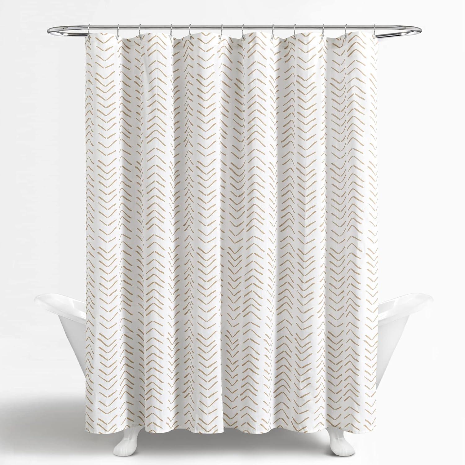 Lush Decor Hygge Modern Arrow Linen Look Shower Curtain Wheat/White Single 72X72