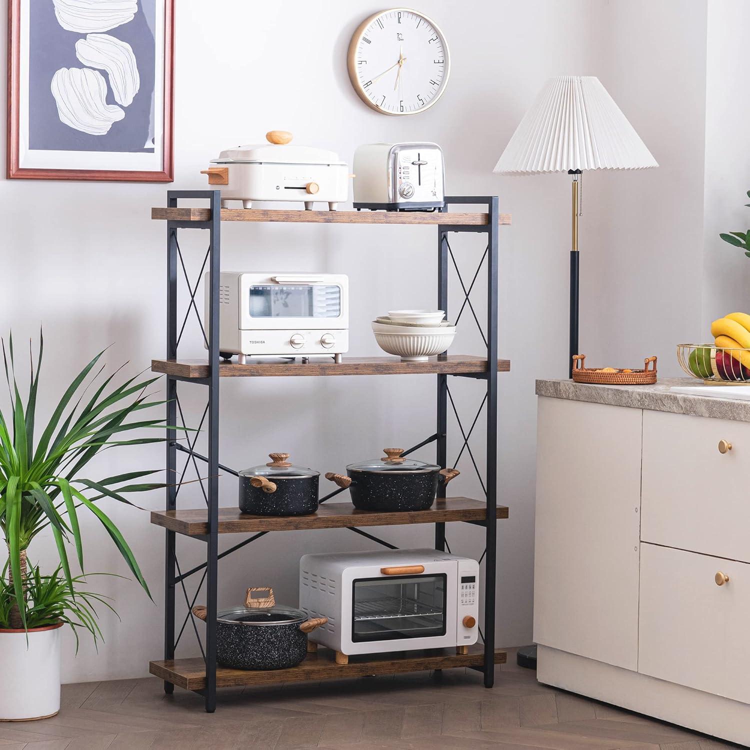 Rustic Brown 4-Tier Wood and Metal Barrister Shelf