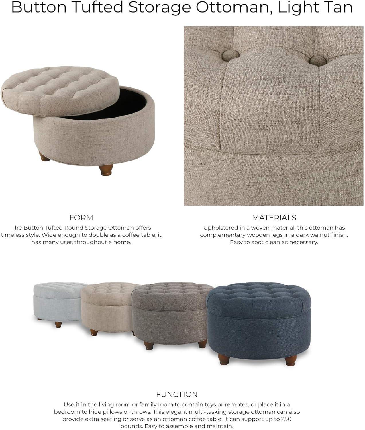 Large Tufted Round Storage Ottoman - HomePop