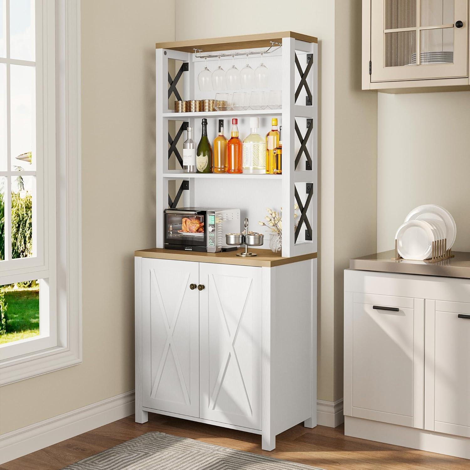 Moasis Bar Cabinet for Liquor and Glasses Dining Kitchen Cabinet with Wine Rack White